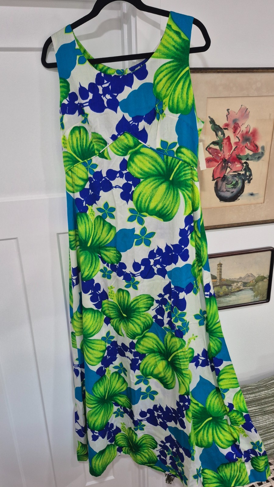 Vintage 60s 70s Pomare Hawaiian Beach Wedding Dress, Tiki, Extra-Long MAXI