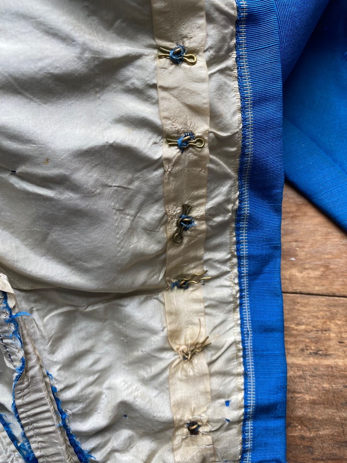 1860s Blue Bodice Civil War Era Glass Ball Buttons Antique Silk Faille