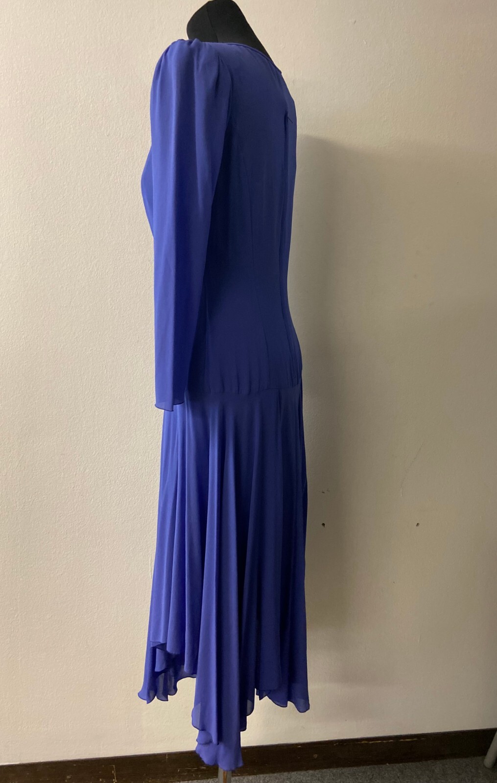 Womens Vintage Blue Cocktail Dress with Full Flowing Skirt with tiered hemline
