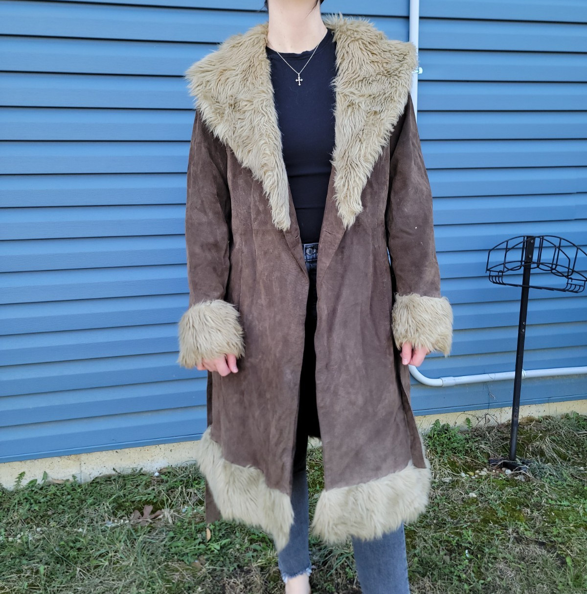 Vintage Penny Lane Coat Afghan Large Brown Hippie Boho Retro Y2K Faux Fur READ