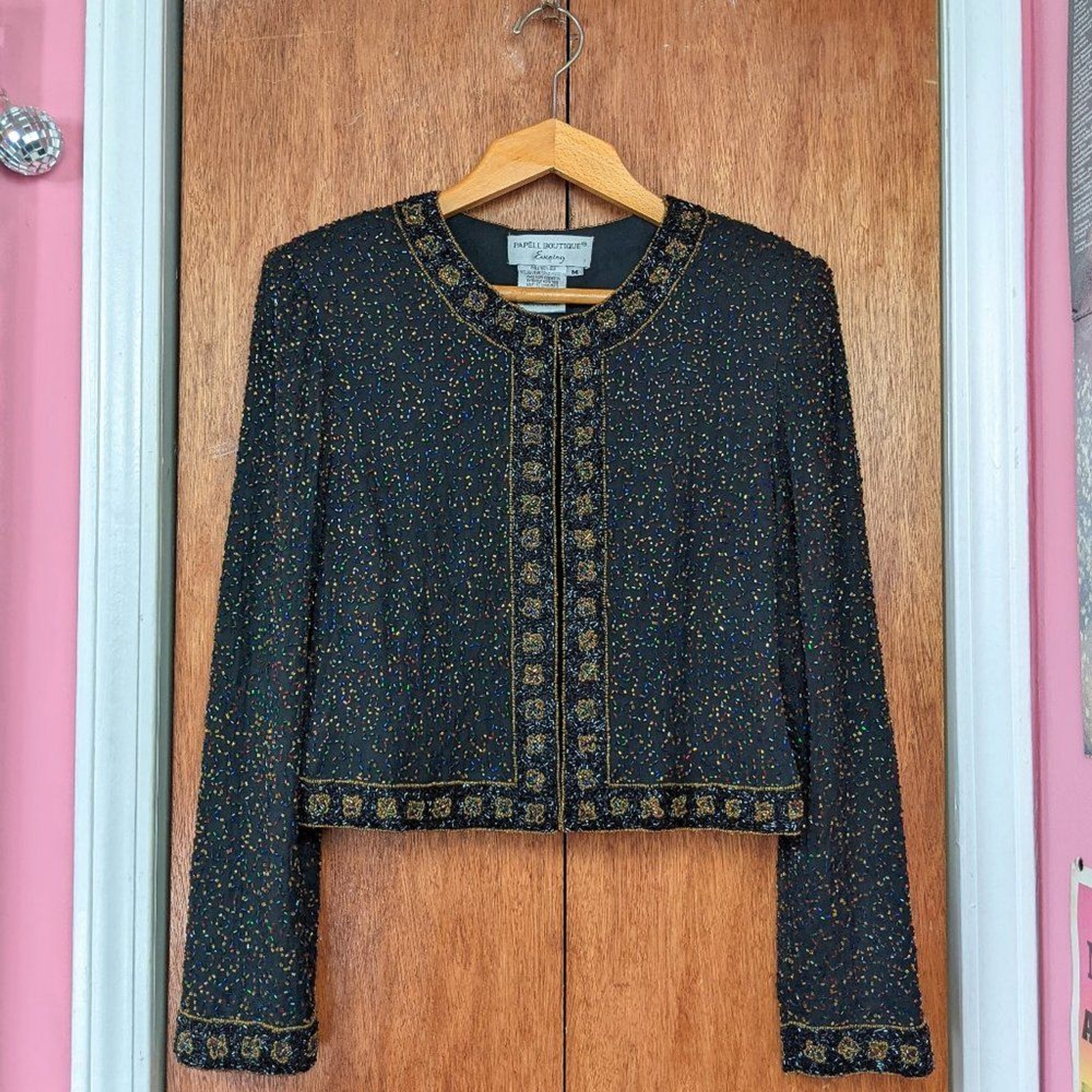 Vintage 90s Black & Multi Color Heavily Beaded Evening Jacket