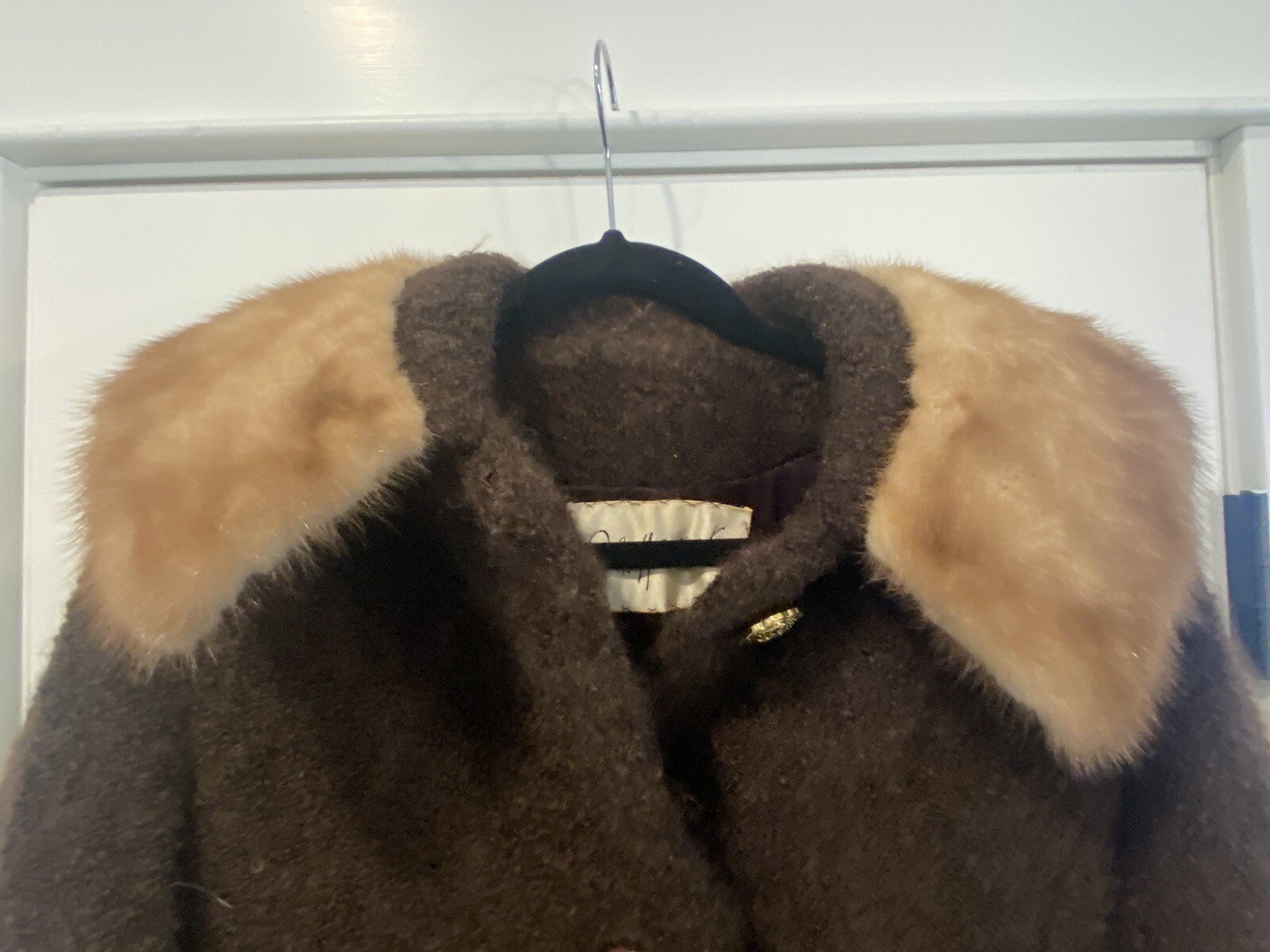 Vintage John Wanamaker Forstmann Wool Blend Boucle Fur Collar Coat Brown Small?