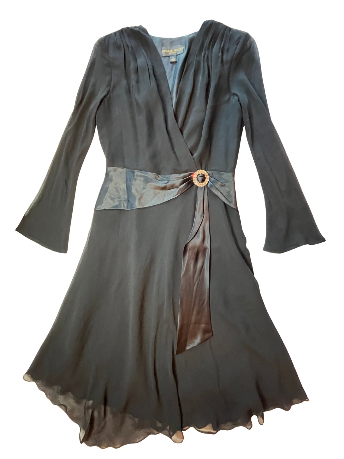 Vintage 90s Black Silk Dress 8 Rhinestones Wedding Guest Mob Wife Elegant Retro