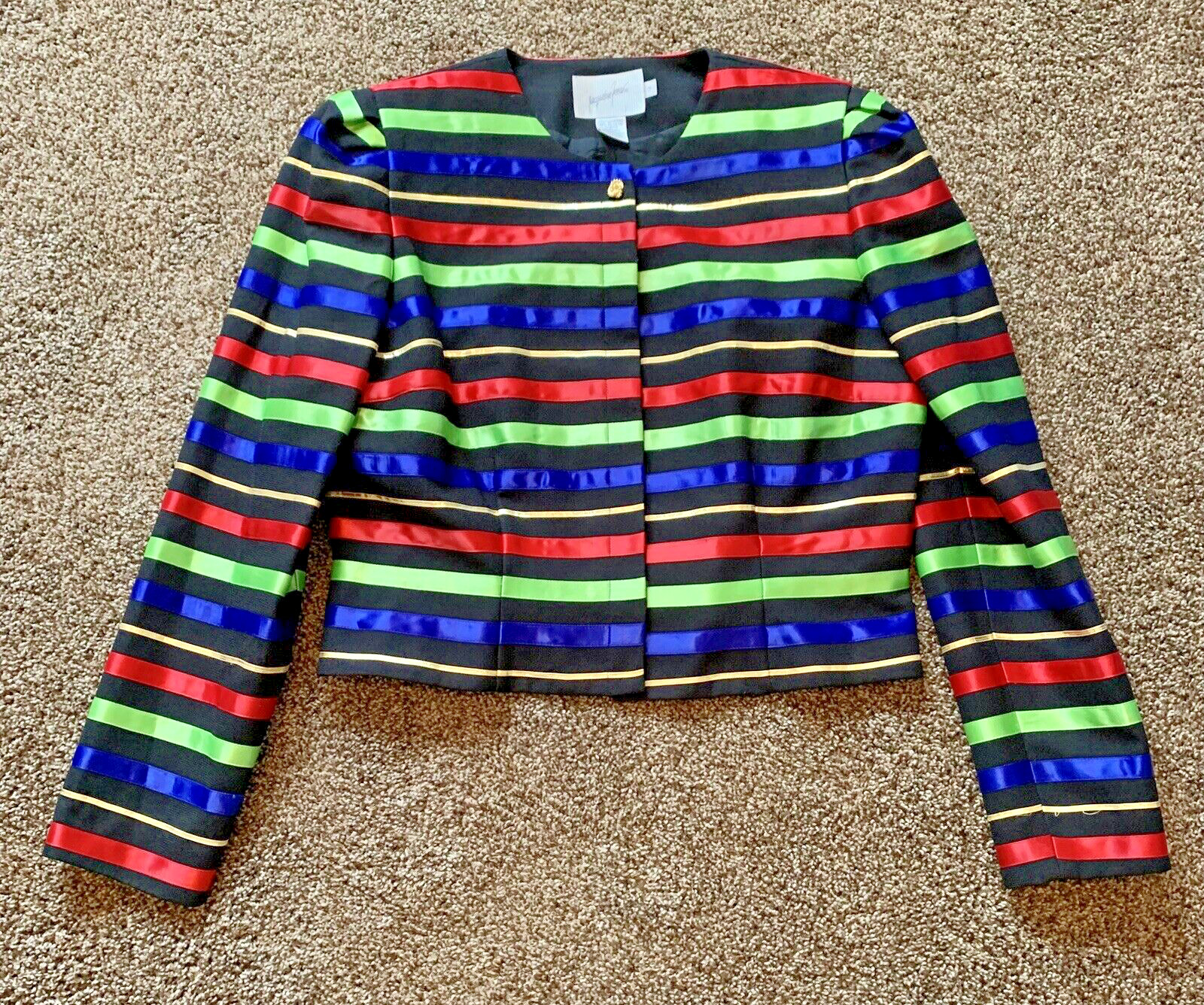 Vtg 80’S JAQUELINE FERRAR BOLERO CROPPED BLAZER JACKET RIBBONS sz 12 GLAM
