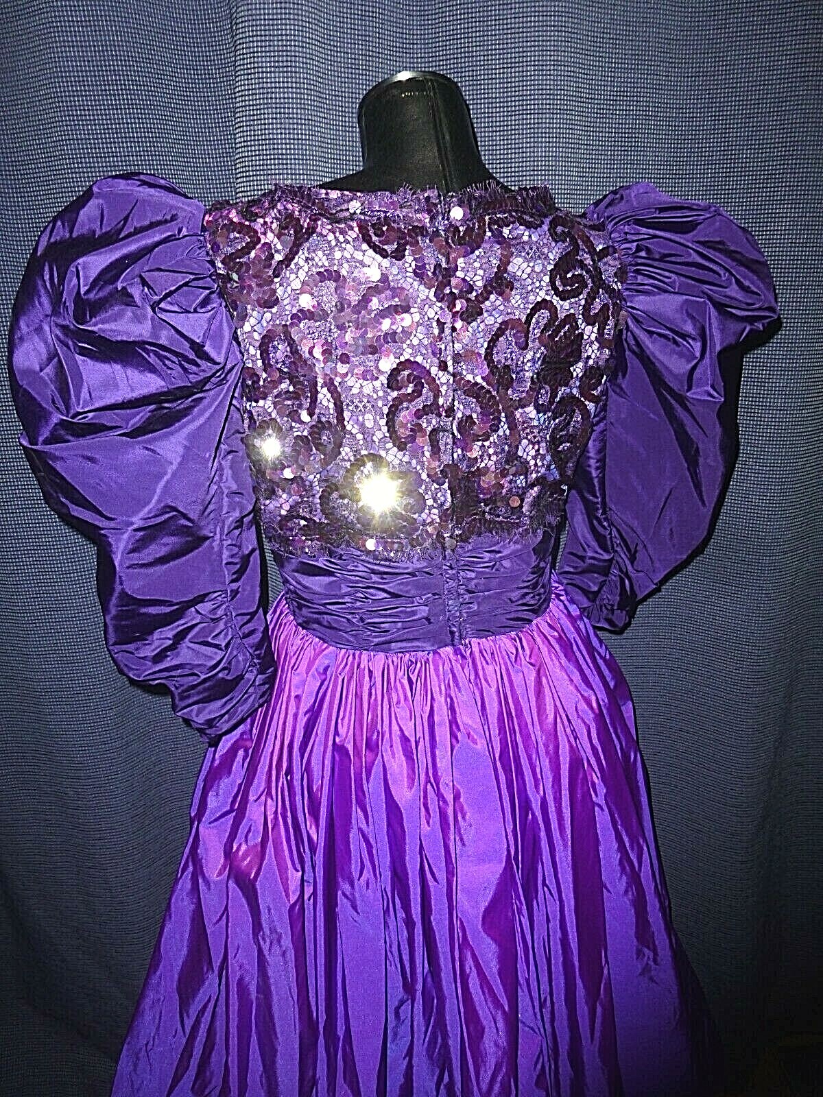 Vtg 80s VICTOR COSTA TAFFETA sequins Lace Evening FORMAL Ball GOWN maxi Dress XL