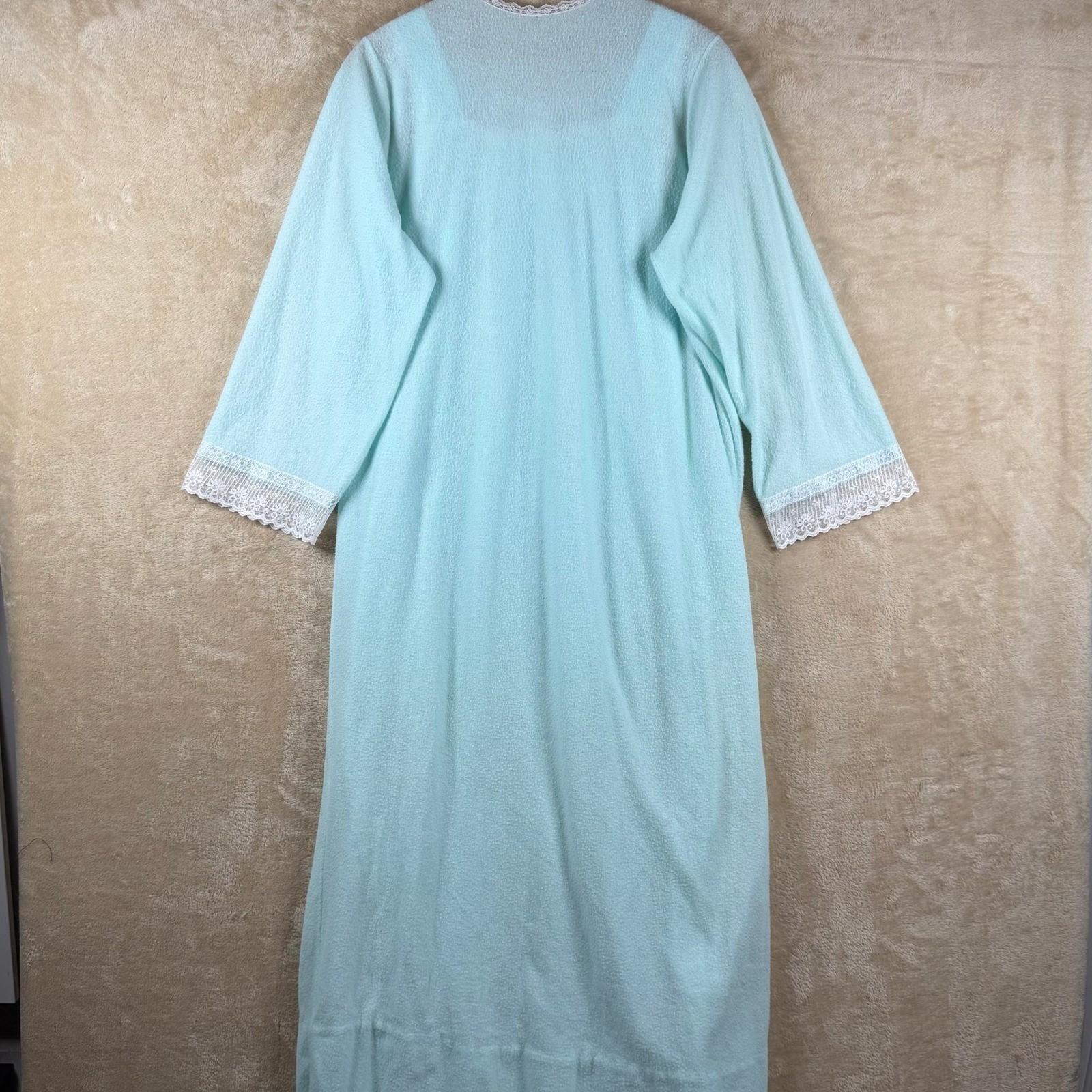 Vintage Glencraft Lingerie Nightgown Small Mint Blue Lace Trim Union USA Made