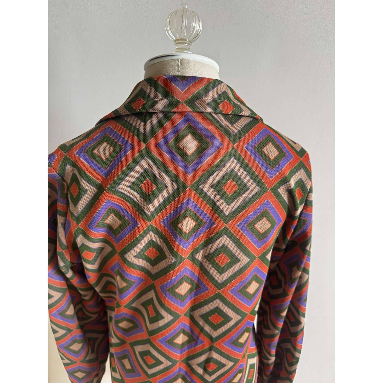 Vintage Disco Mod Dress Womens Size 12 Textured Geometric Hippie Groovy 60s 70s