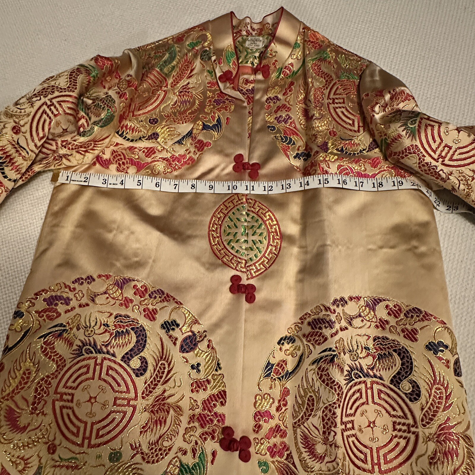 Vintage Park Seoul Korea Brocade Silk Robe Coat Dragon Phoenix Gold Womens 14
