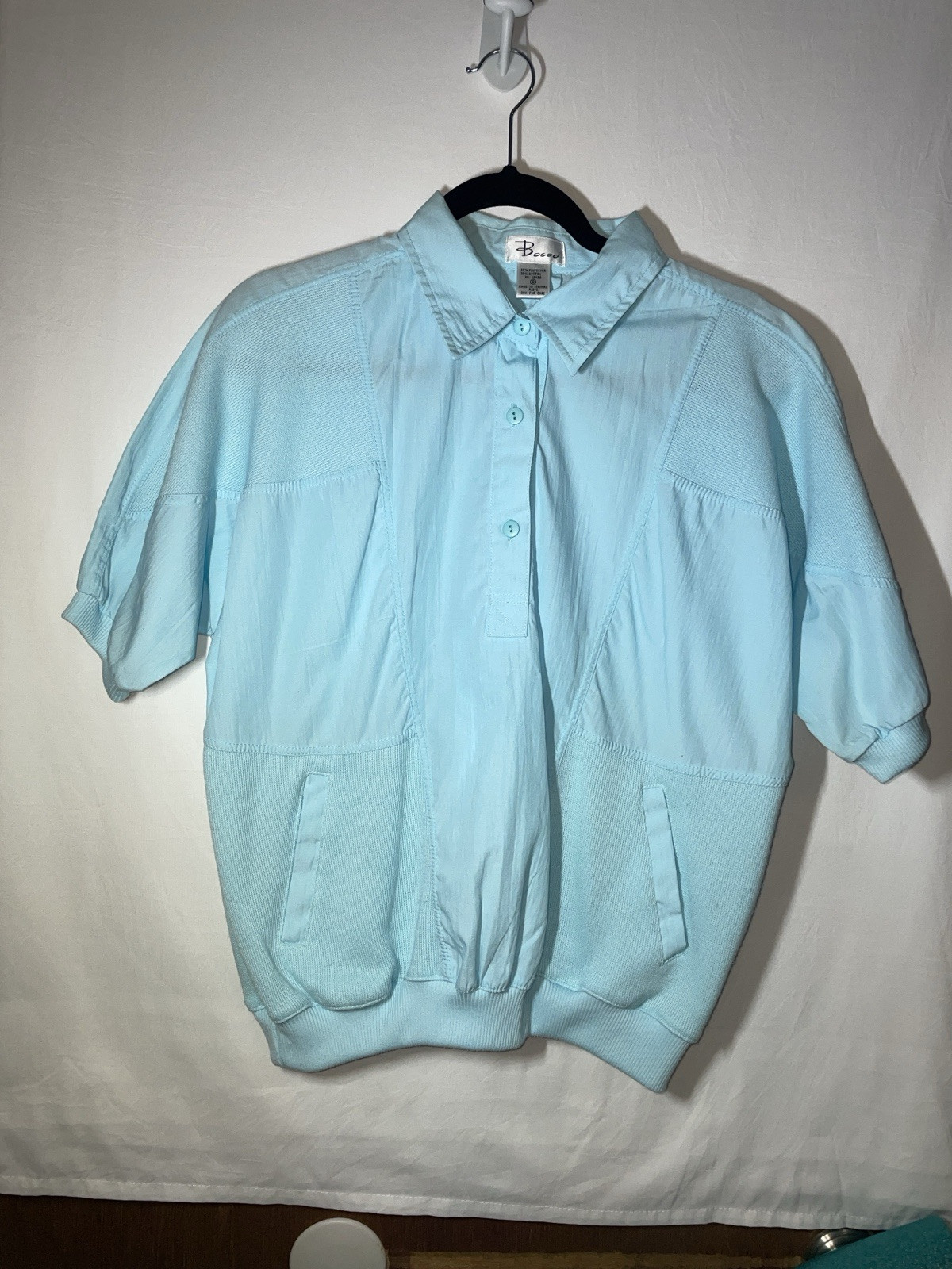 Vintage Women’s Bocoo Nylon Trim Blue Pullover Top (1980s) EUC