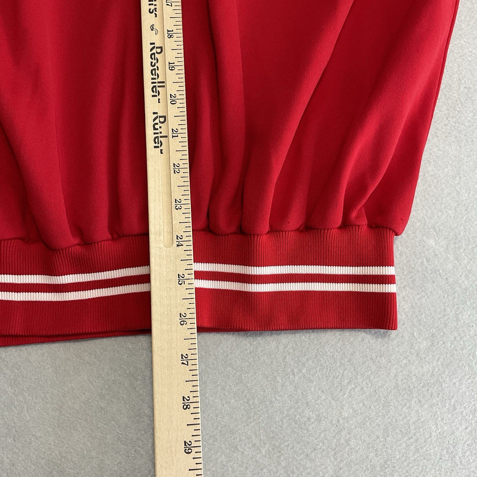 70s 80s Vintage Red Tshirt White Stripes Banded Short Sleeves & Waist L-XL