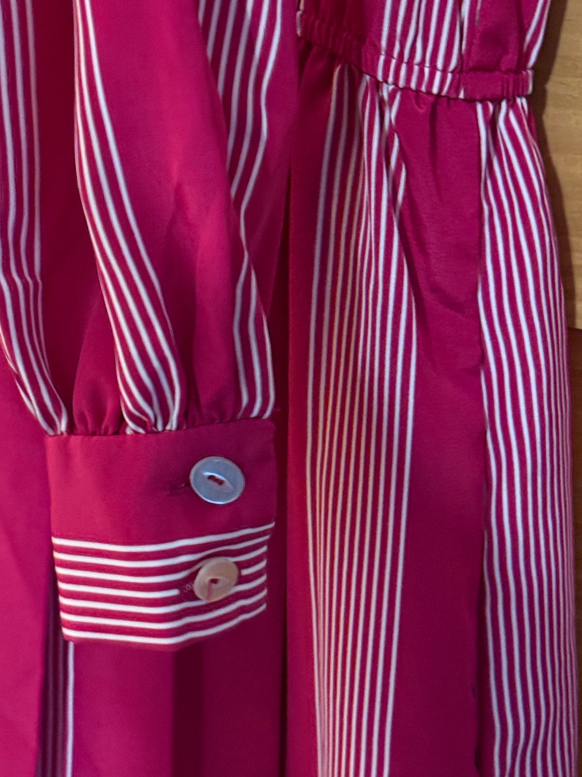 Vtg 80s Diane Von Furstenberg Tailored Pink Striped Midi Shirt Dress size 6