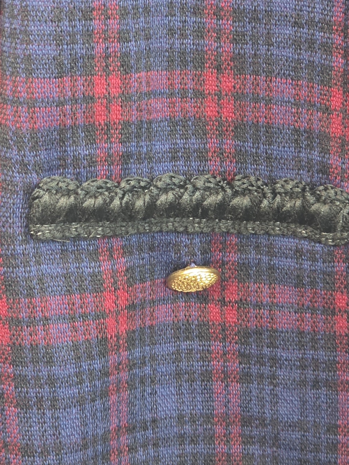 VTG 70s Cape Cod Red/Blue Plaid Blazer Gold ACCENTS Large