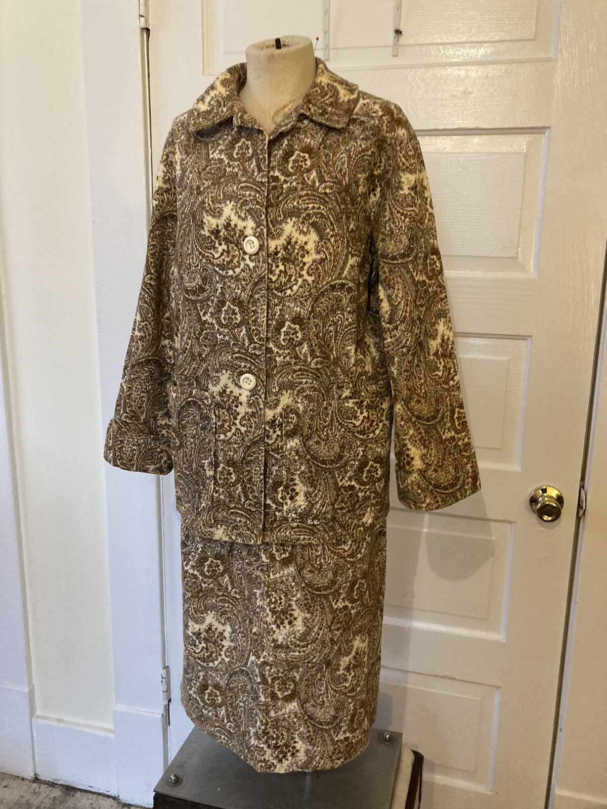 Vintage Set 1970s Corduroy Jacket & Skirt Paisley Handmade Costume Suit