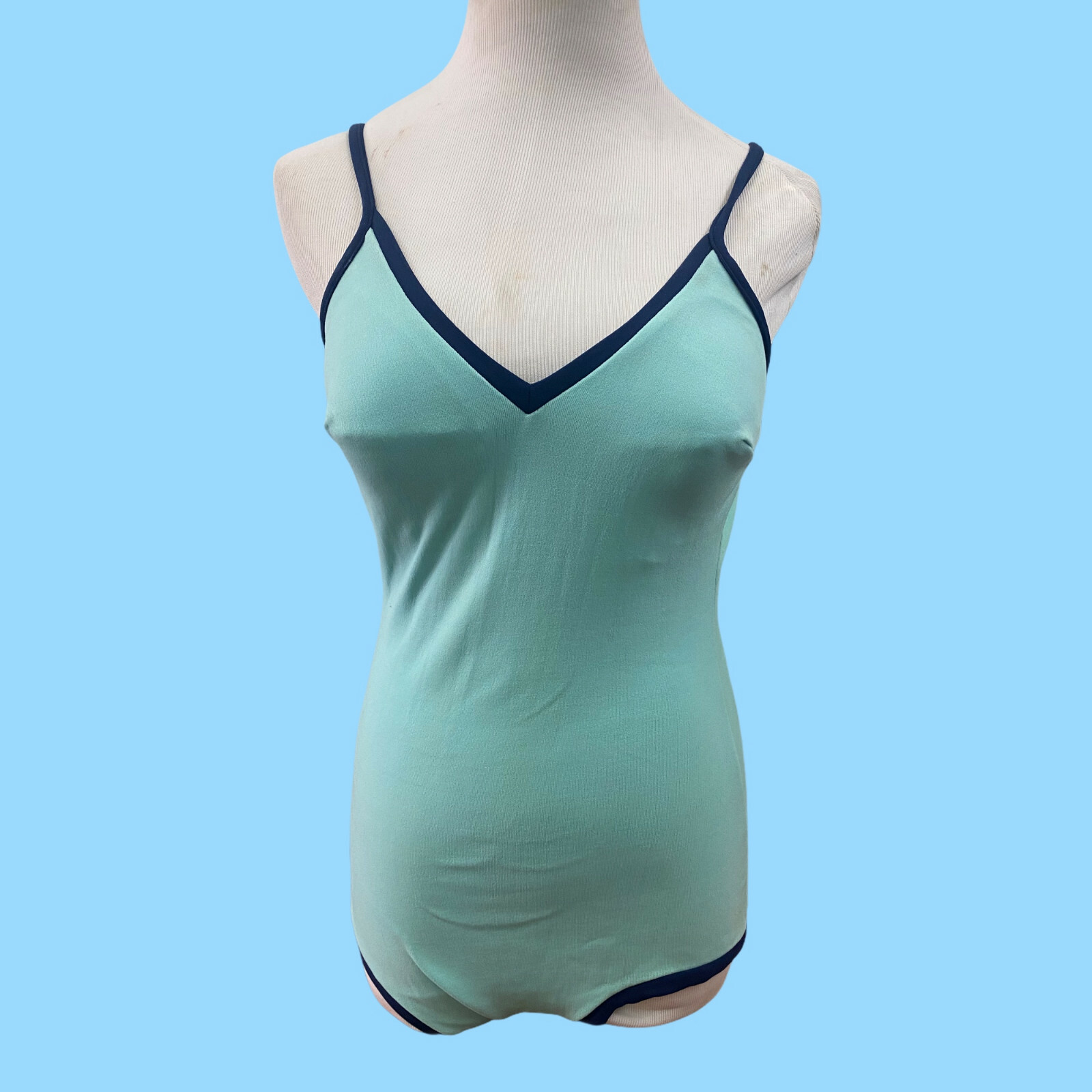 Vintage Slix One PIece Aqau Blue Swimsuit Size 36 Made In England