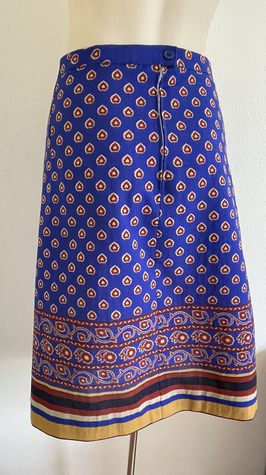 GUY LAROCHE 1980s Vintage Wool Skirt Cobalt Blue Block Print Handmade Size FR42