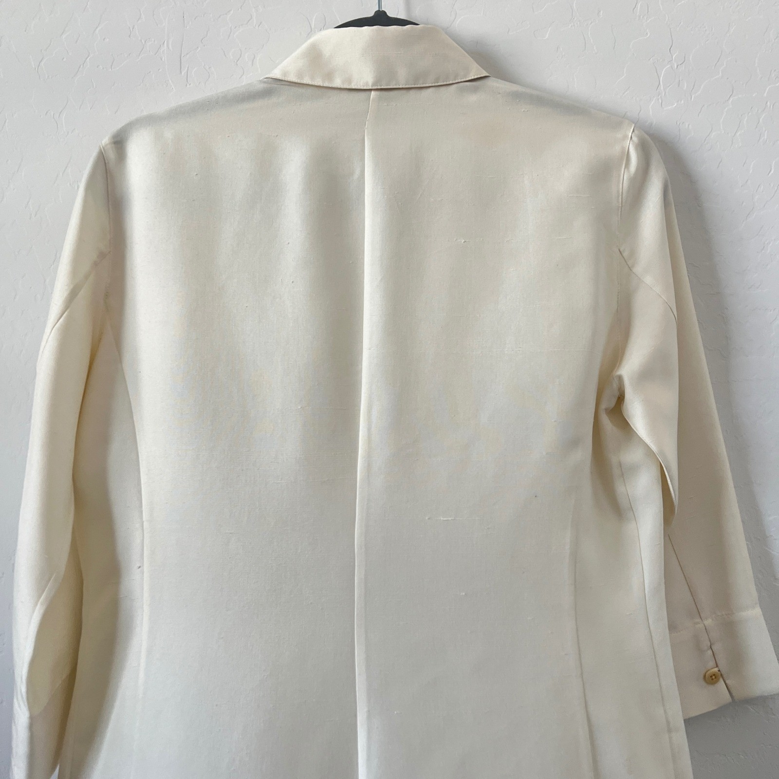 Barry Bricken Shirt Dress Women XS Cream 100% Silk Longline Button Front Vintage