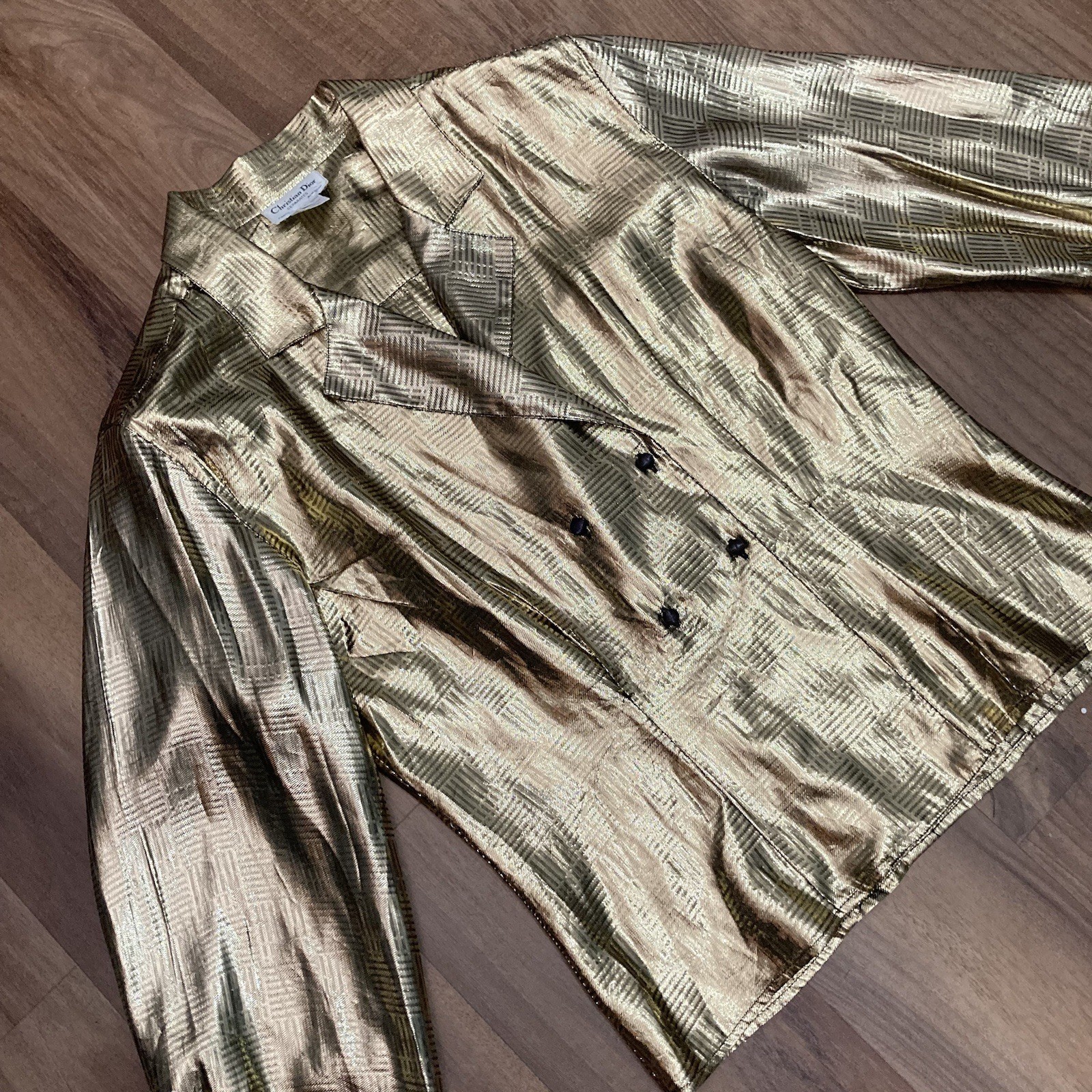 Authentic Christian Dior Gold Lamé Double Breasted Puff Sleeve Evening Jacket
