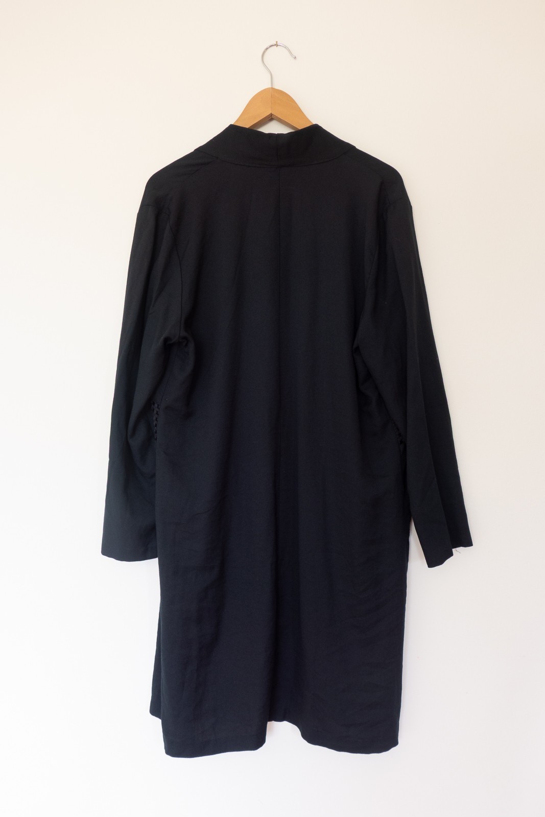 Vtg Positive Influence Long Open Cardigan Lattice Trim at Waist Womens XL Black