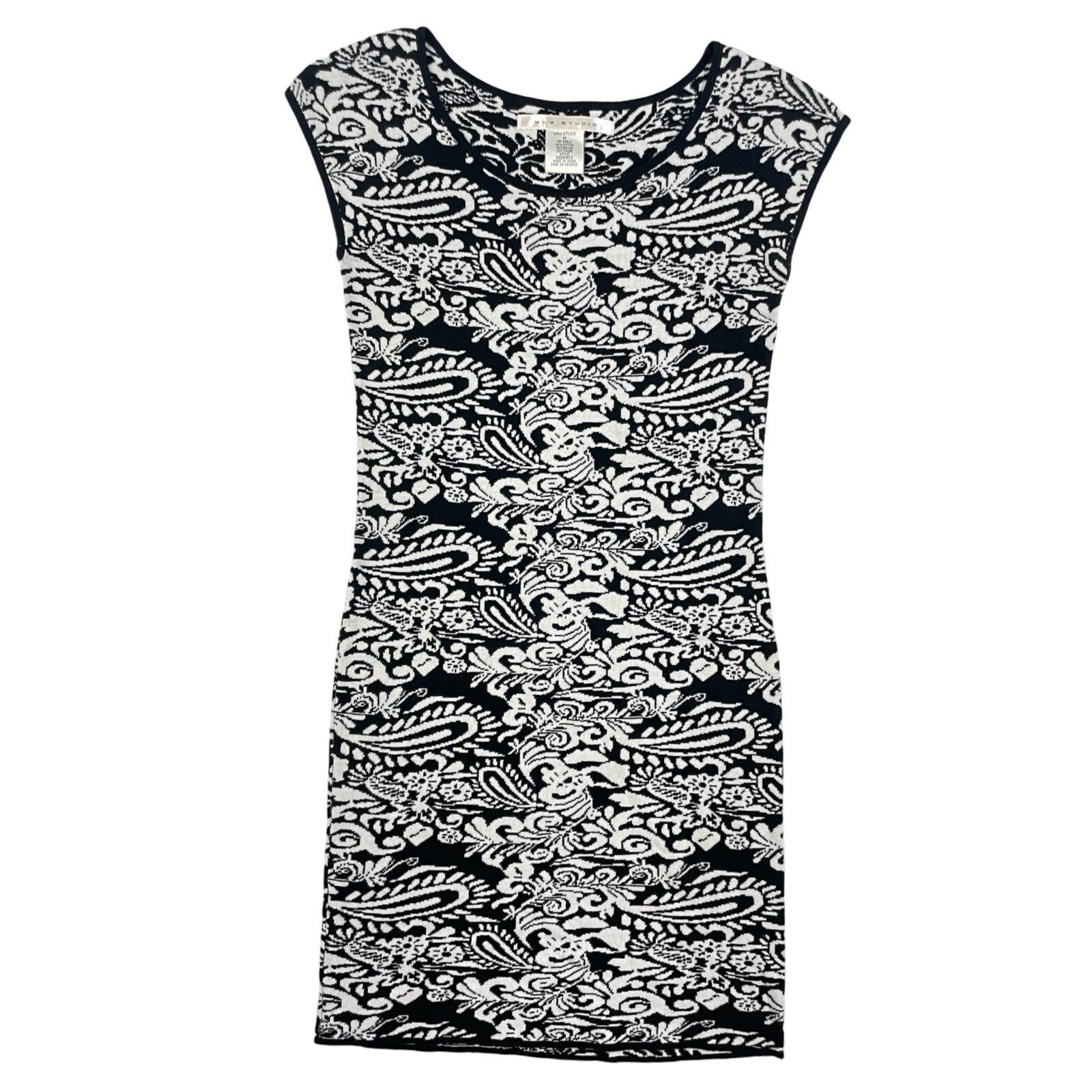 Vintage Max Studio Knit Dress Womens Size Small 1990s Black White Cotton Blend