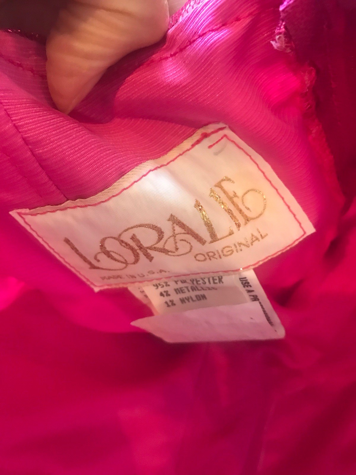 VTG 1991 Hot Pink Barbie Dress LORALIE slanted hem glitter sequin statement