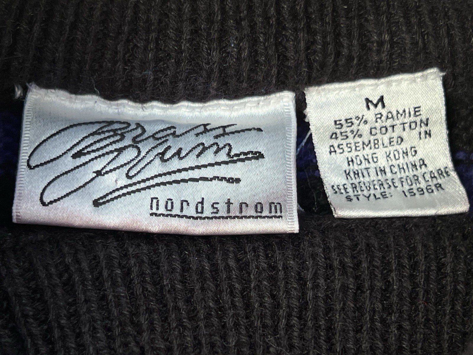VTG Nordstrom Sweater Womens Sz M 80s 90s Checkerboard Black Purple Brass Plum