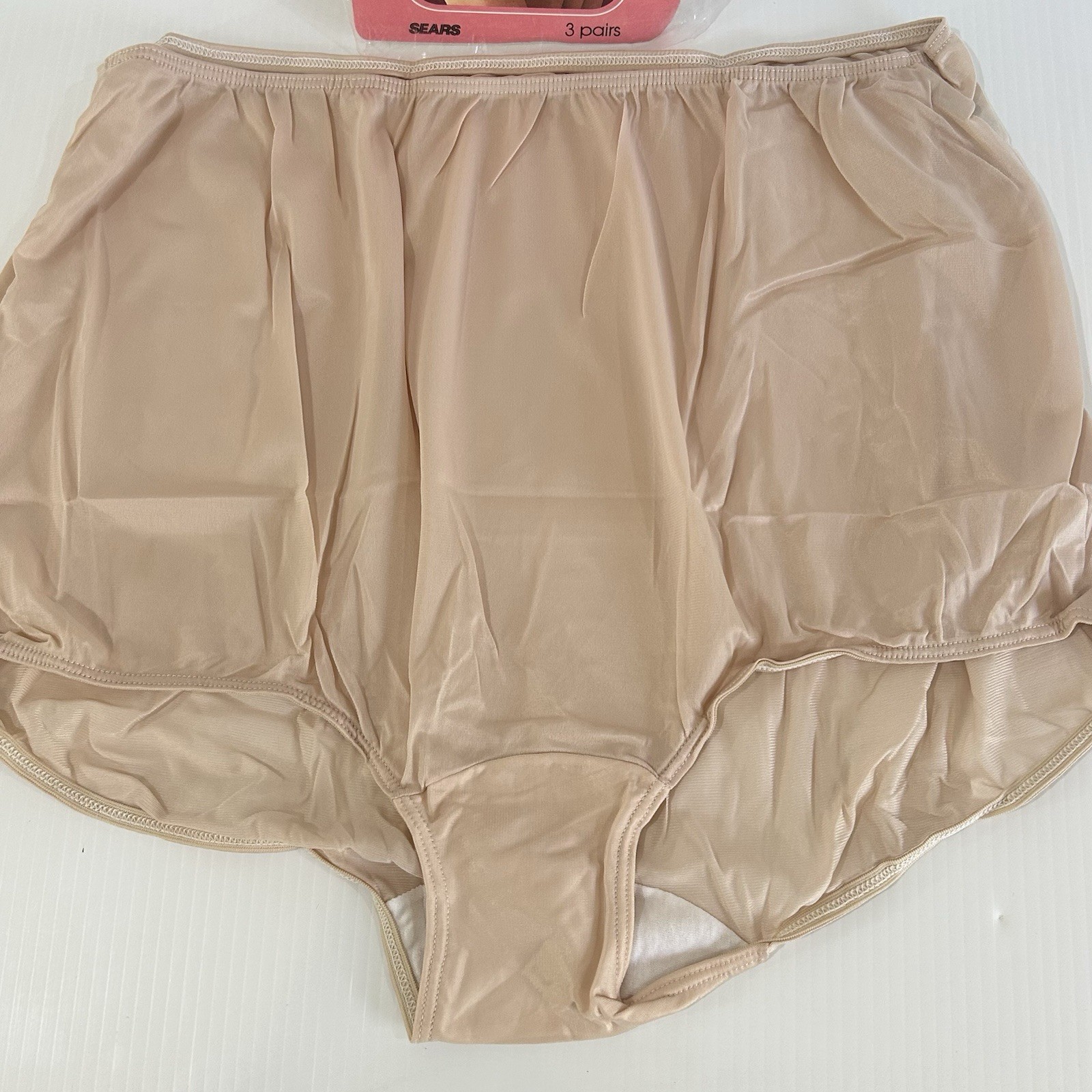 Vtg Nylon Panties Granny Briefs Full Hi Waist Sissy Beige Sz 10 & 11 – 3 Pair