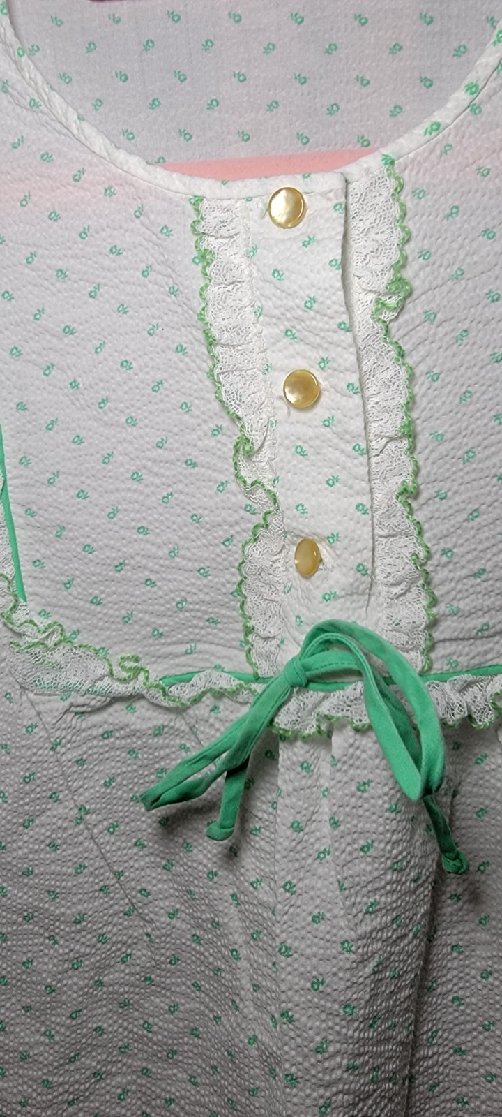 Vintage Sears Nightgown Size 42-44 XL Cotton Seersucker Lace Cottagecore USA