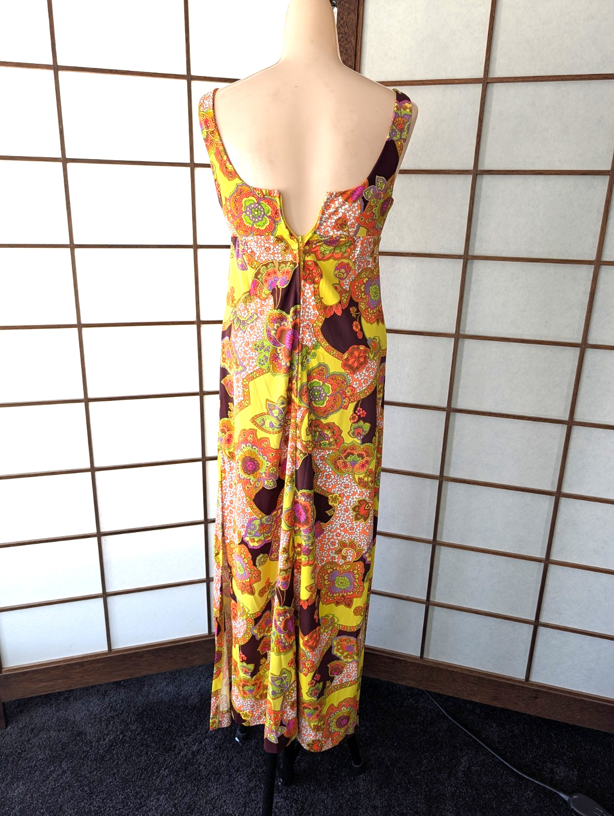 Vtg 70s Catalina Maxi Dress Psychedelic Mod Print Resort Wear XS Built-In Bra