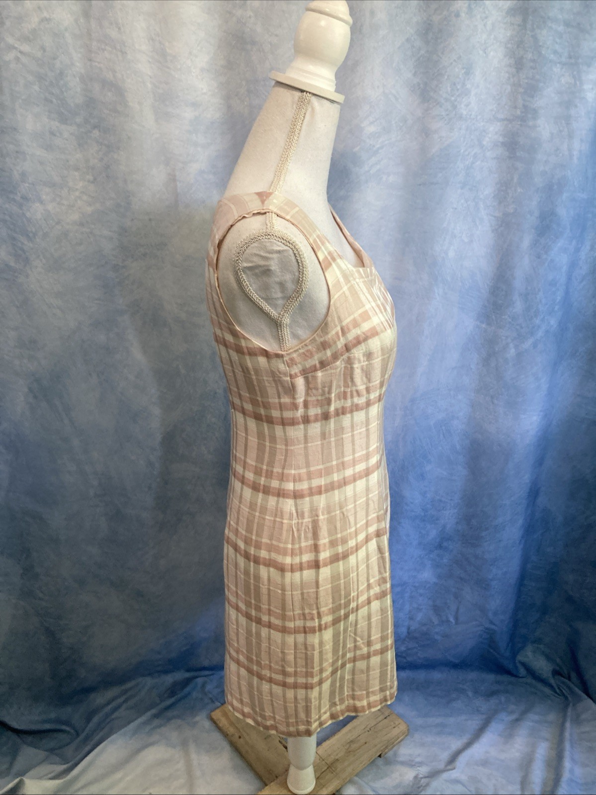 Vtg 90s Does 60s Casual Corner Annex Plaid Shift Dress Petite 8P Pink Mod Retro