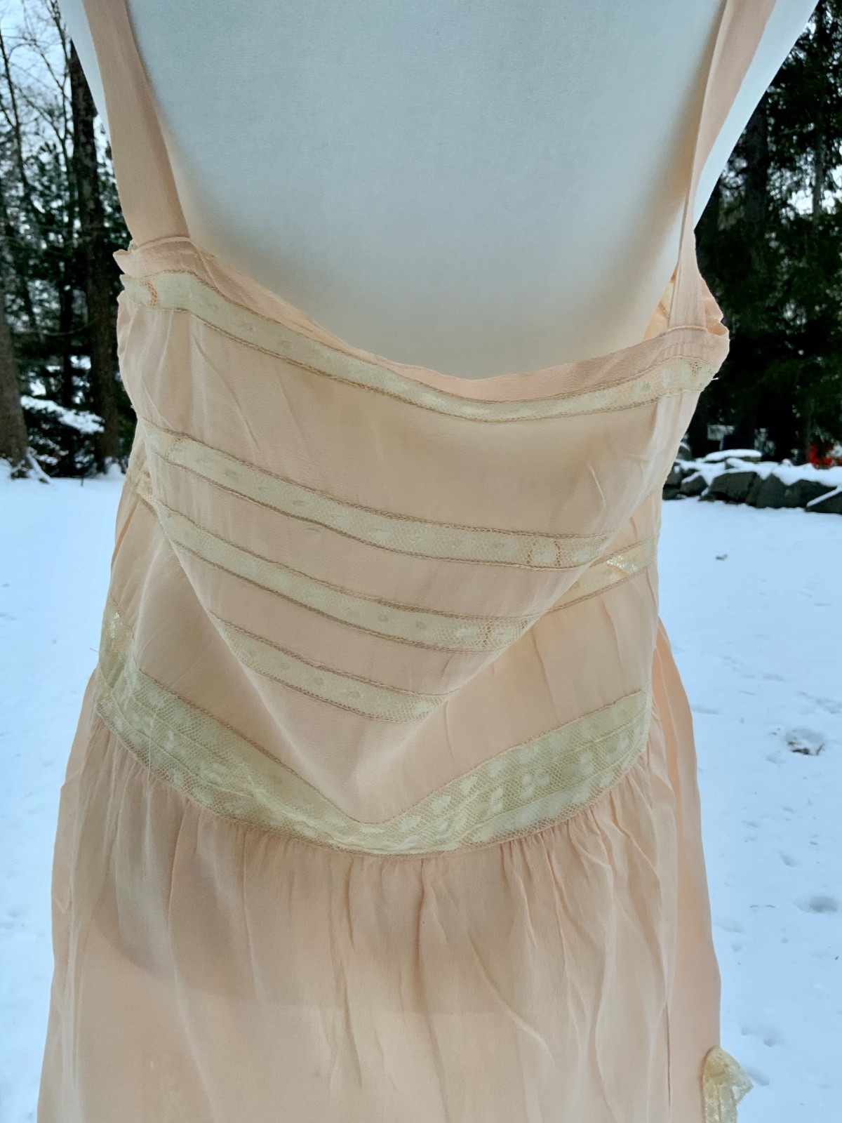 Circa 1912–1918 Blush Pink Silk Chiffon Teddy with Antique Lace – Edwardian Silk