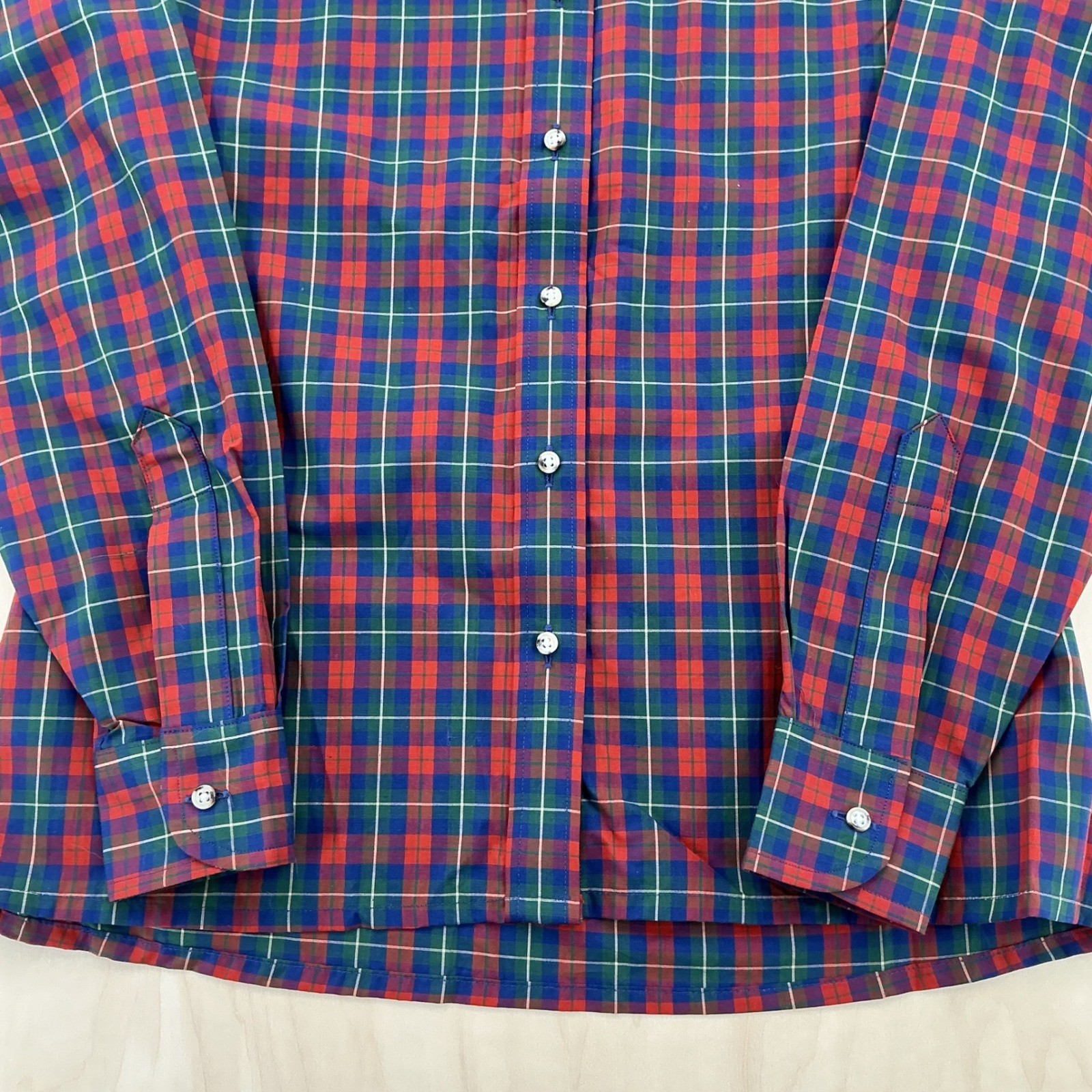 80s Dark Academia Preppy Button Up Womens 10 Red Tartan Plaid Peter Pan Collar