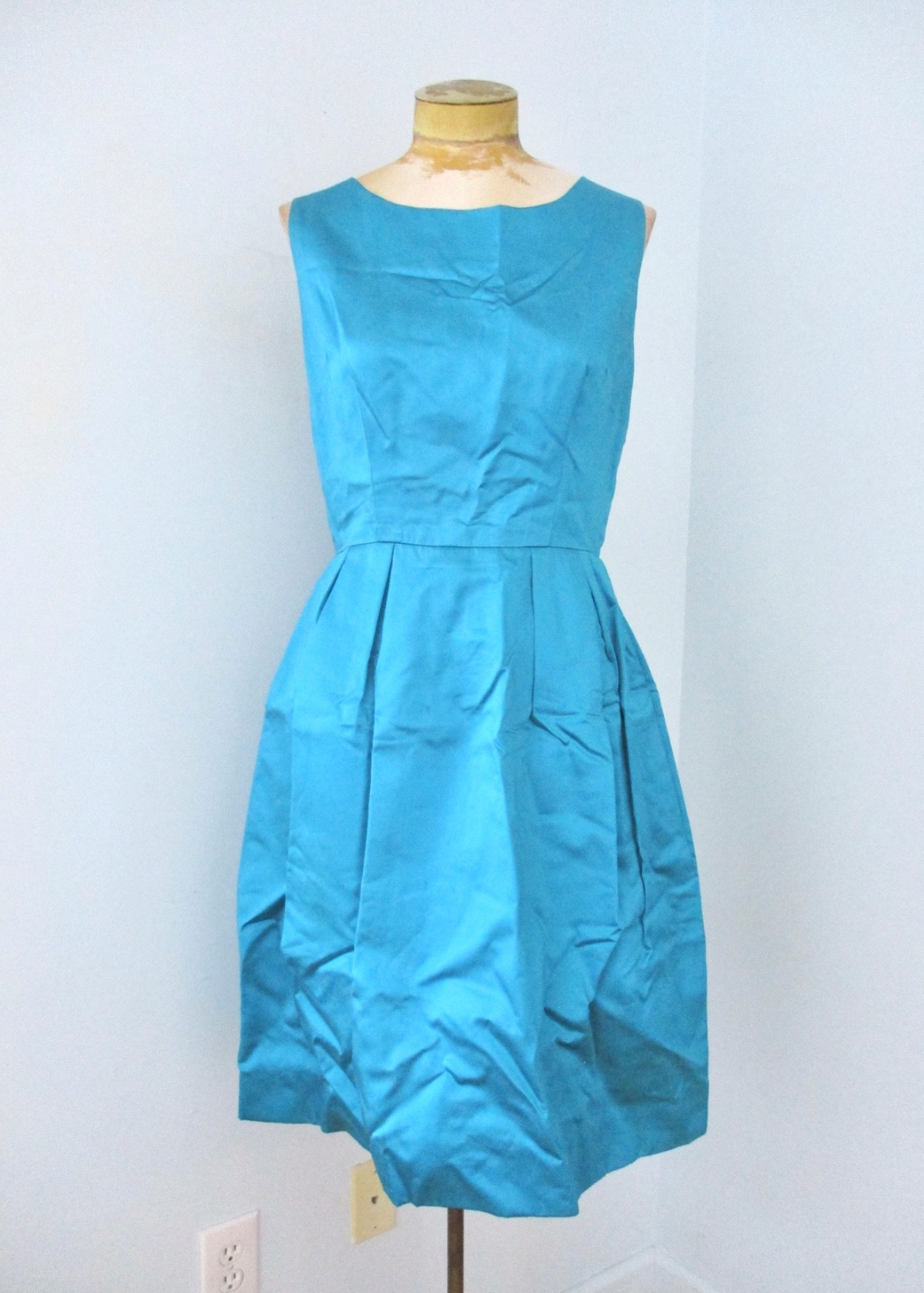 Vtg 50s 60s jewel tone aqua blue heavy satin tank dress Rare Larger Size L/XL