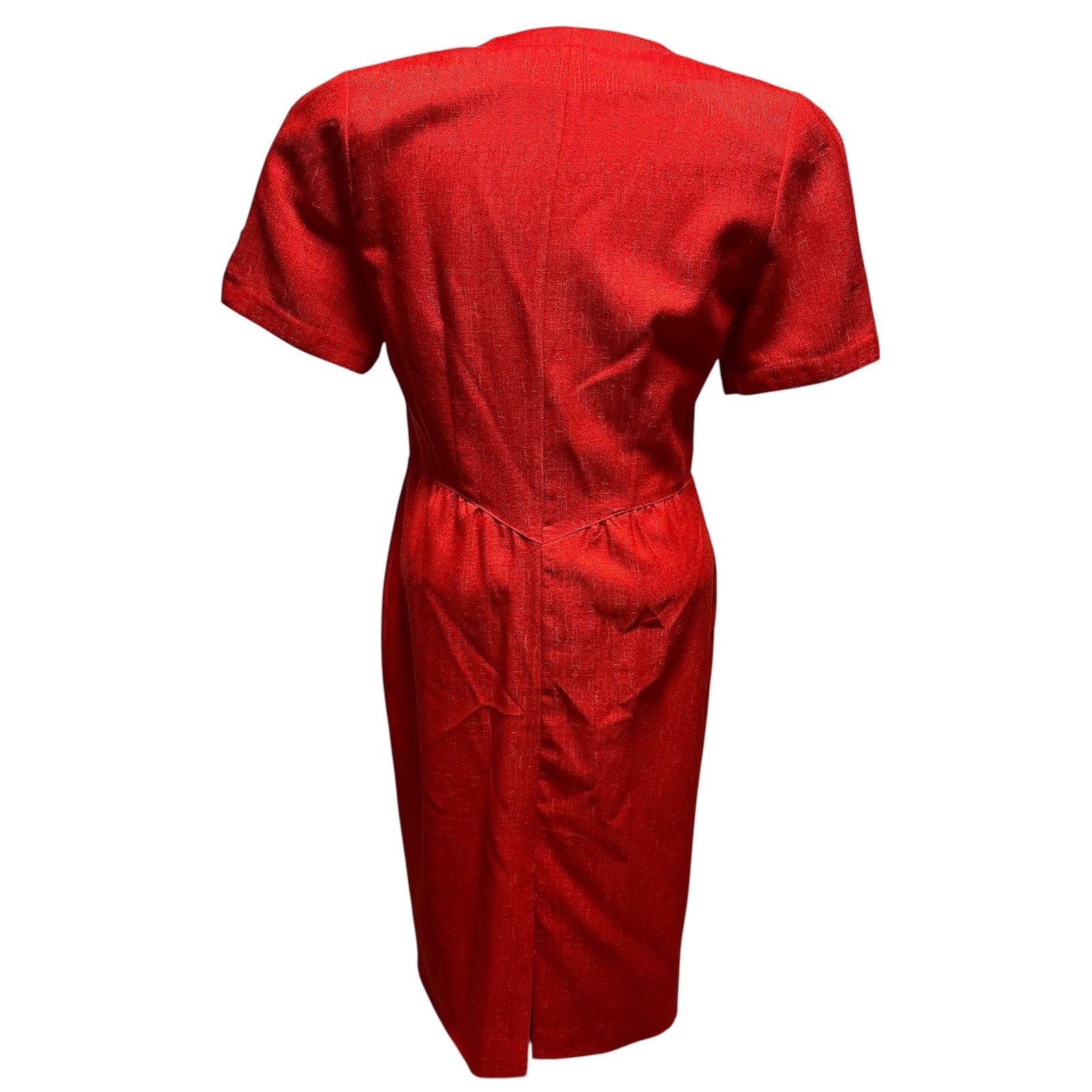 Vintage Oleg Cassini Red Button Front Sheath Dress Short Sleeve 80s Power Midi