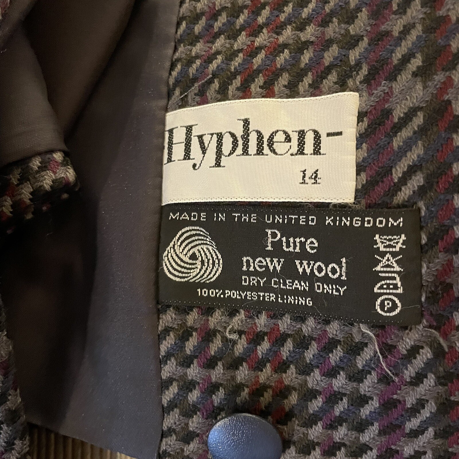 Vintage 90’s Hyphen Blazer Pattern Gray Maroon Purple Green Women’s Size 14