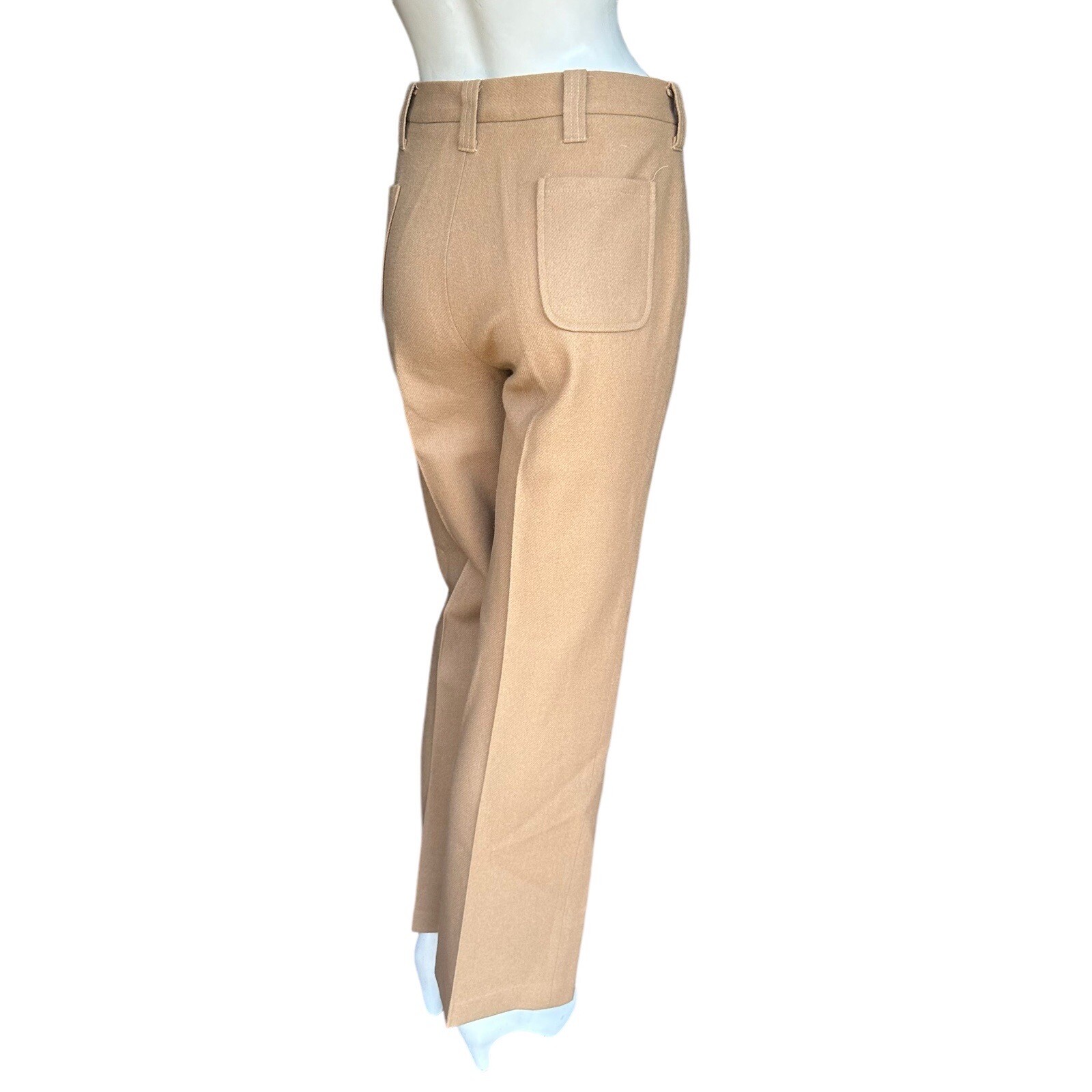 Vintage 60s 70s Ann Robin Bonded Wool Zipper Fly Tan Trousers Size 18 32″ Waist