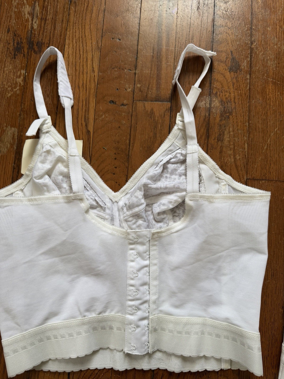 Vintage 70s Gelmart Long Line Bra White Nylon & Lace Size 40B