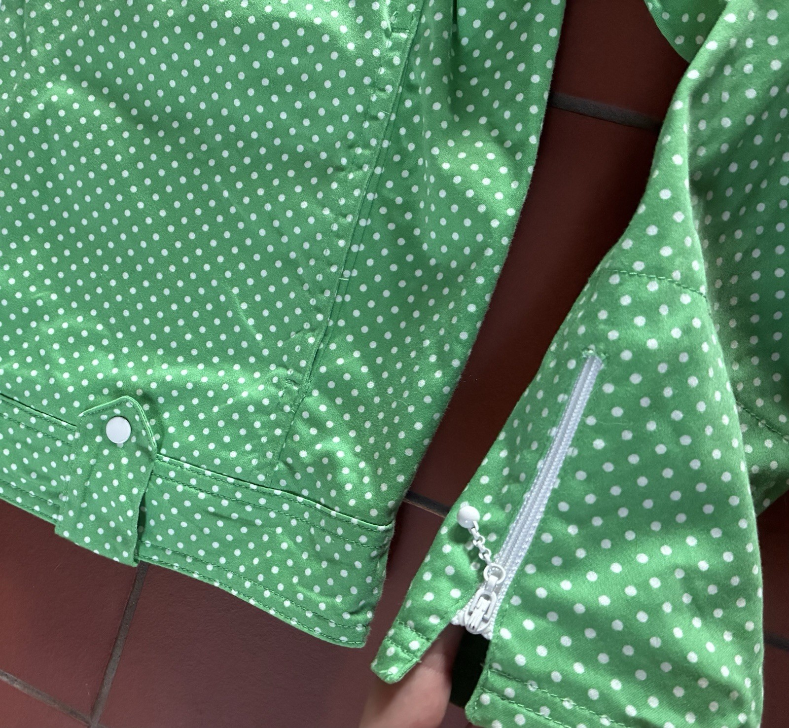 Vintage 80s 90s Blast Zip Up Bomber Jacket Green Polka Dot Petite Small