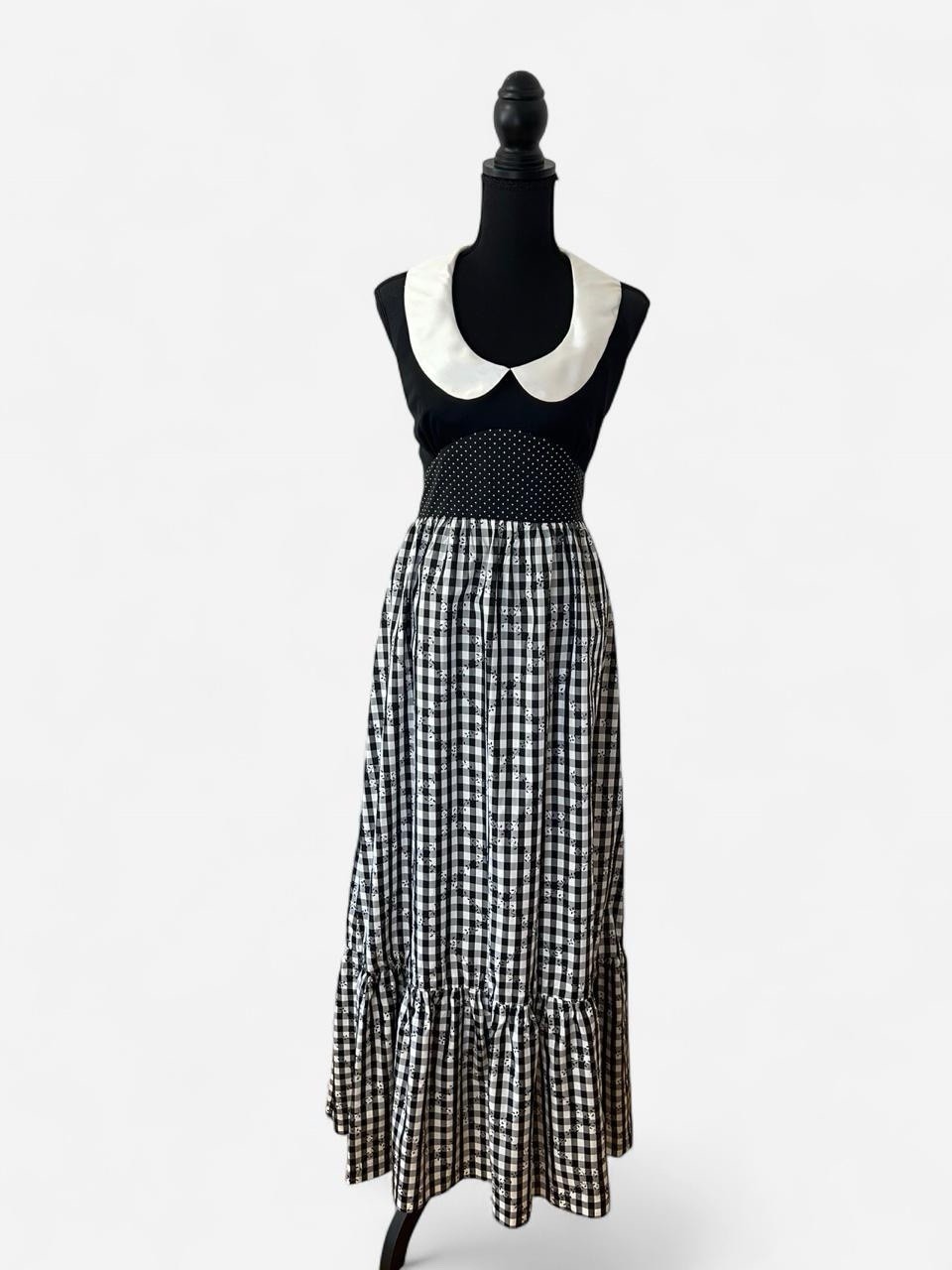 True Vintage 50s 60s Backless Halter Maxi Dress Retro Gingham Rockabilly Small