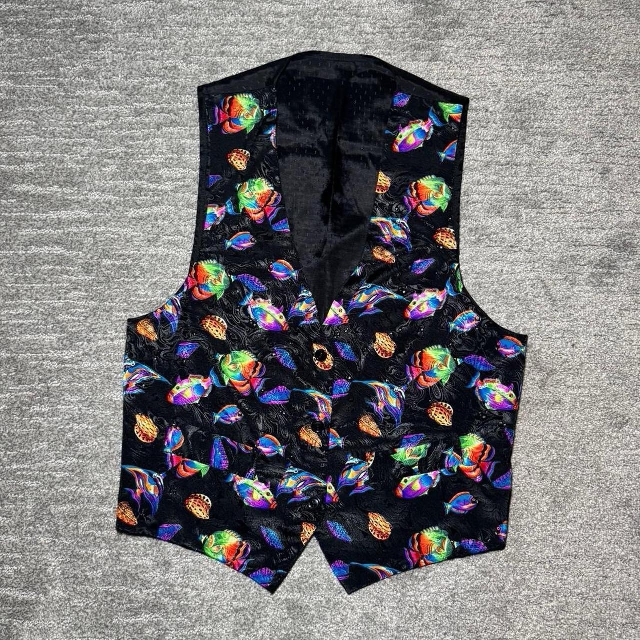 Vintage 80s/90s Unique Formalwear Vest With Unique Tropical Fish Pattern Size S