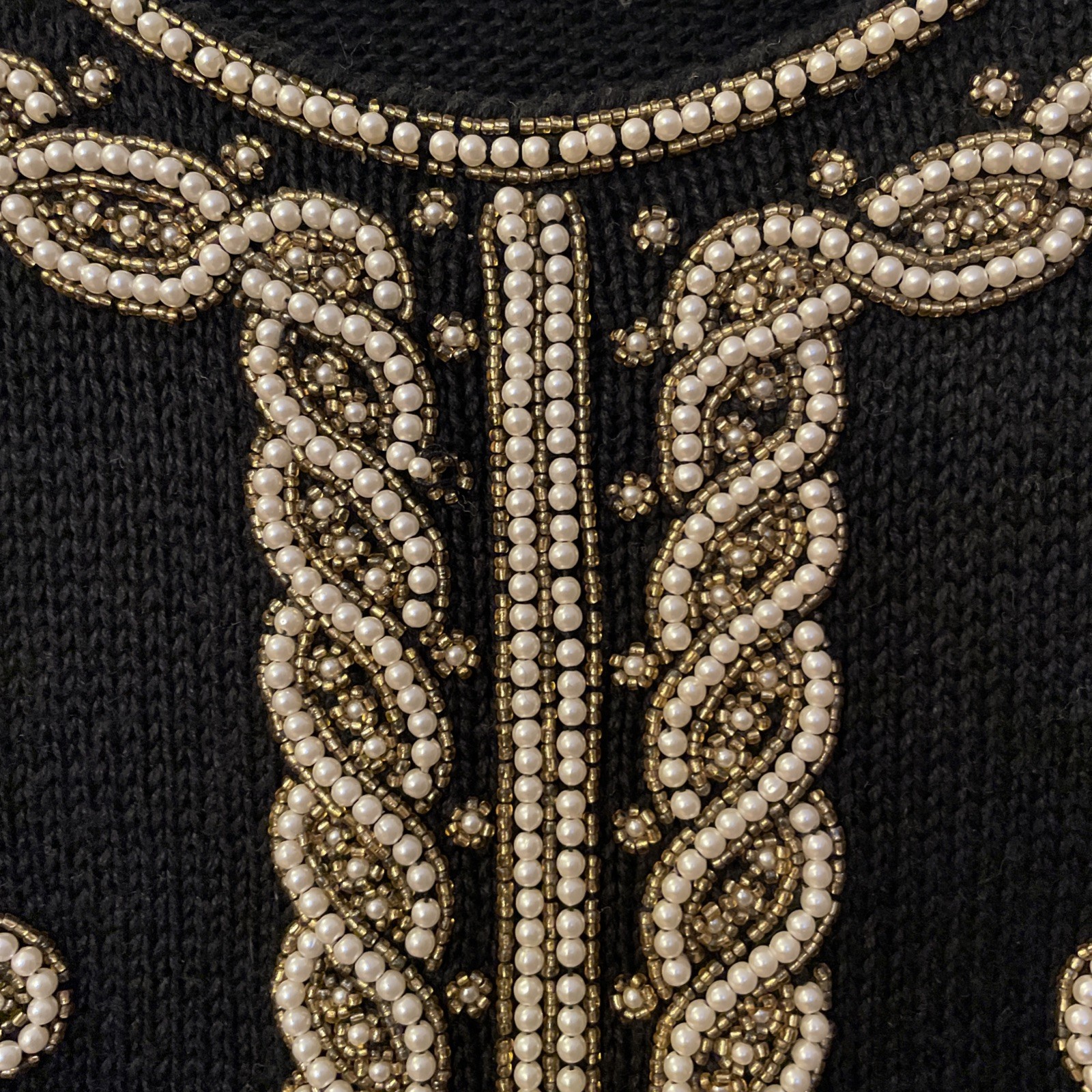 VTG Victoria Harbour 80s Beaded Sweater Tunic Medium Black Pearls Elegant Party