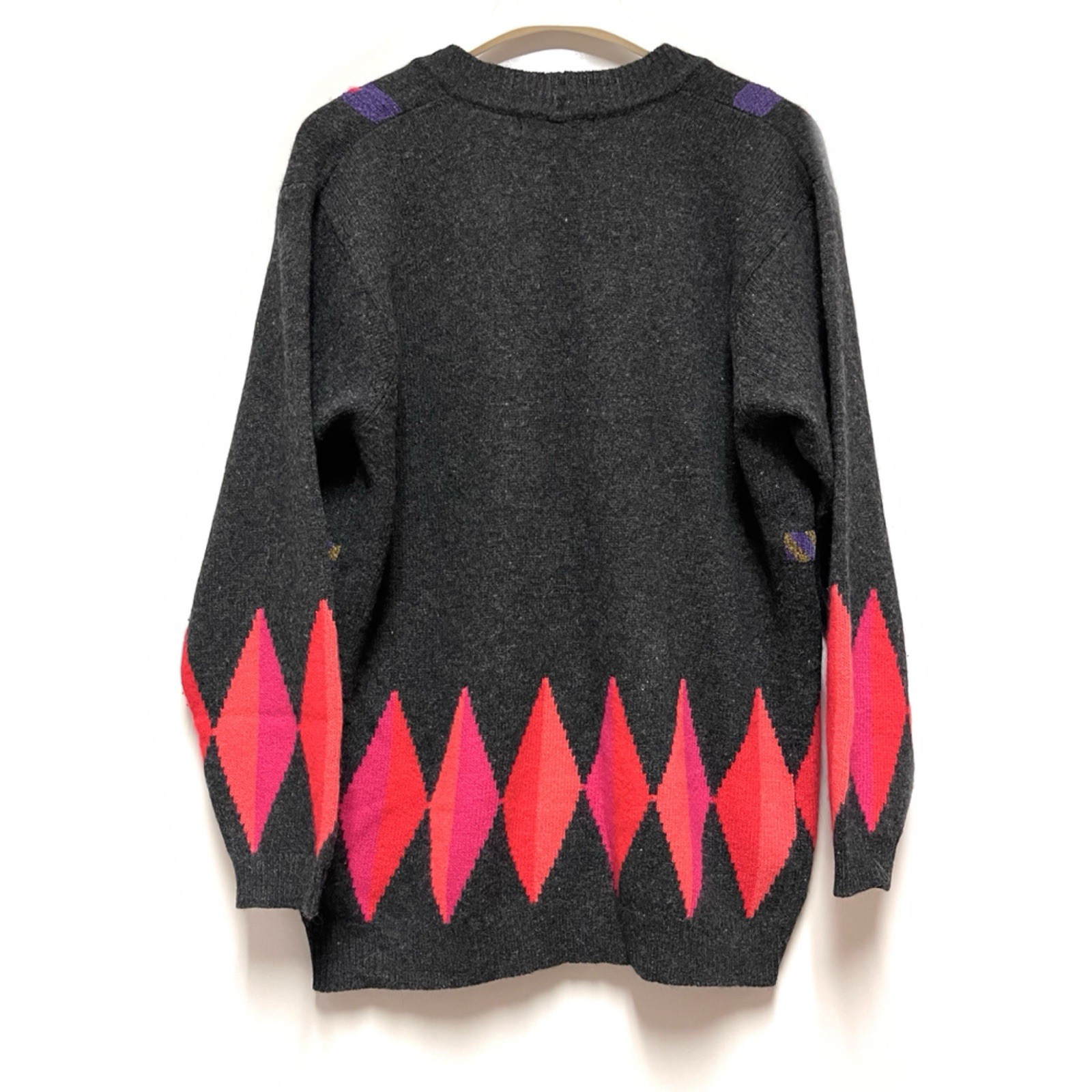 Vintage Argyle Sweater LambsWool Angora L Academia Preppy Cozy Retro Schoolgirl
