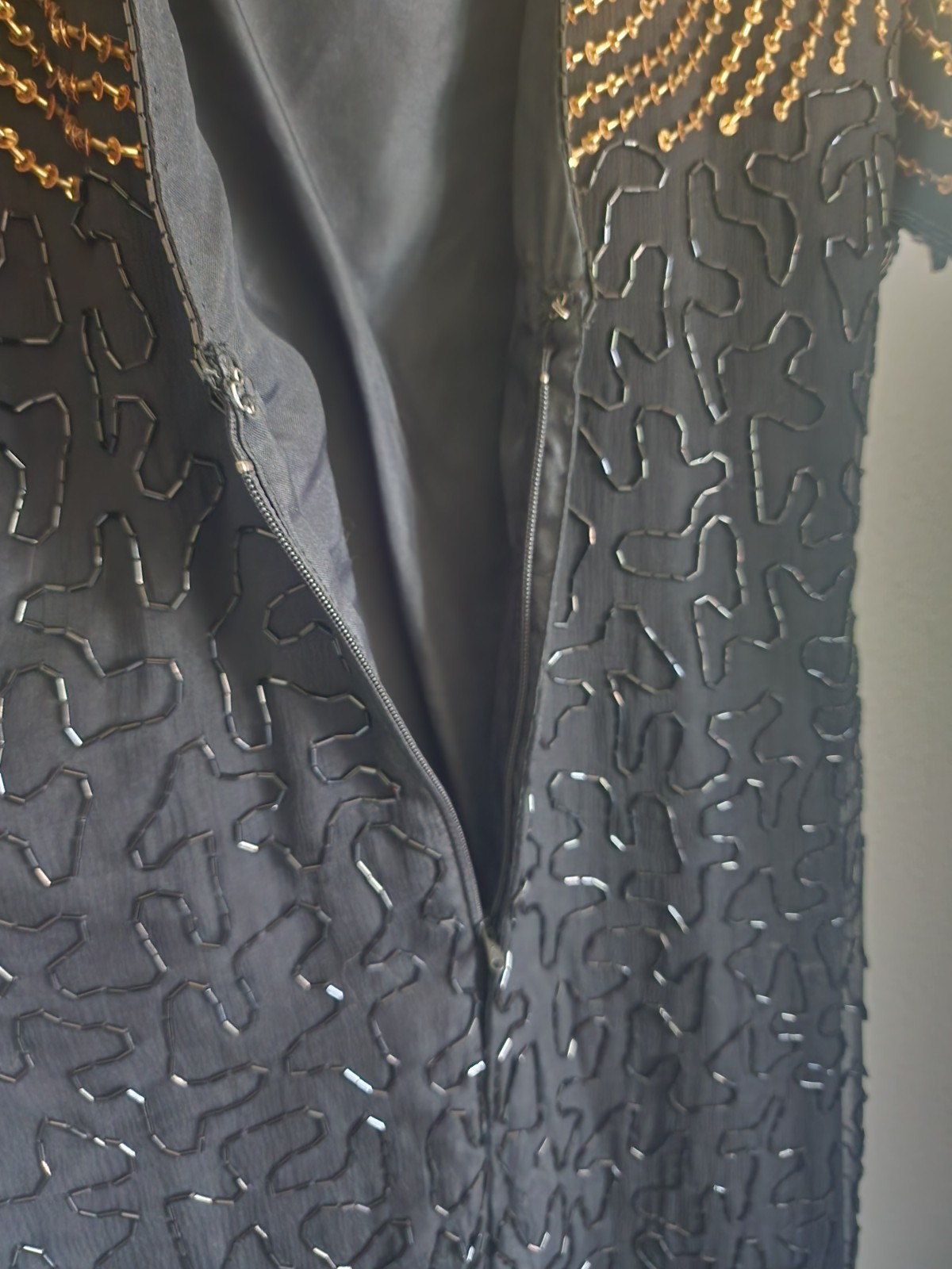 Vintage „Right Choice” Silk Beaded Sequin Embellished Wiggle Dress, Size Small