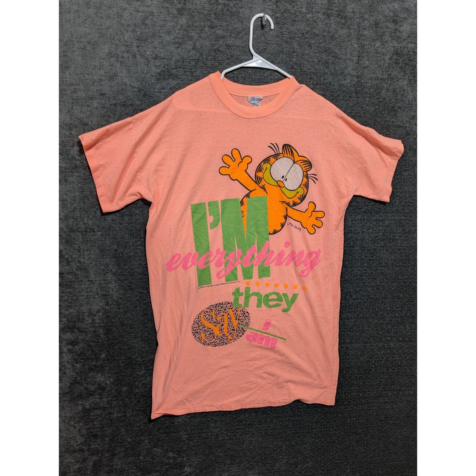 Vintage Flirts Garfield Pajama Shirt Peach Single Stitch Neon Sleep Tee 1978