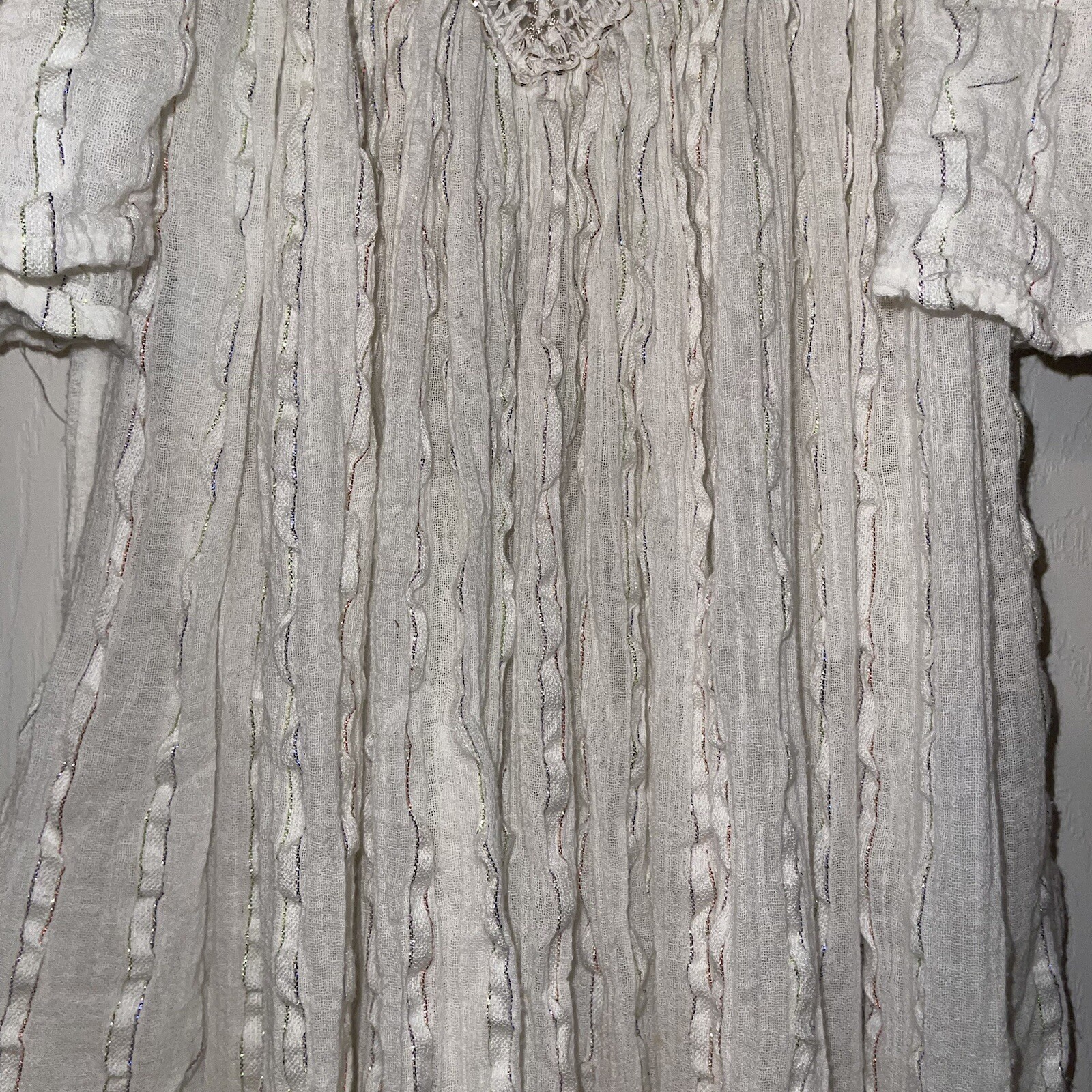 Miami Greece Fashions Inc Vintage Gauze Grecian Sun Dress Butterfly Sleeve Lace