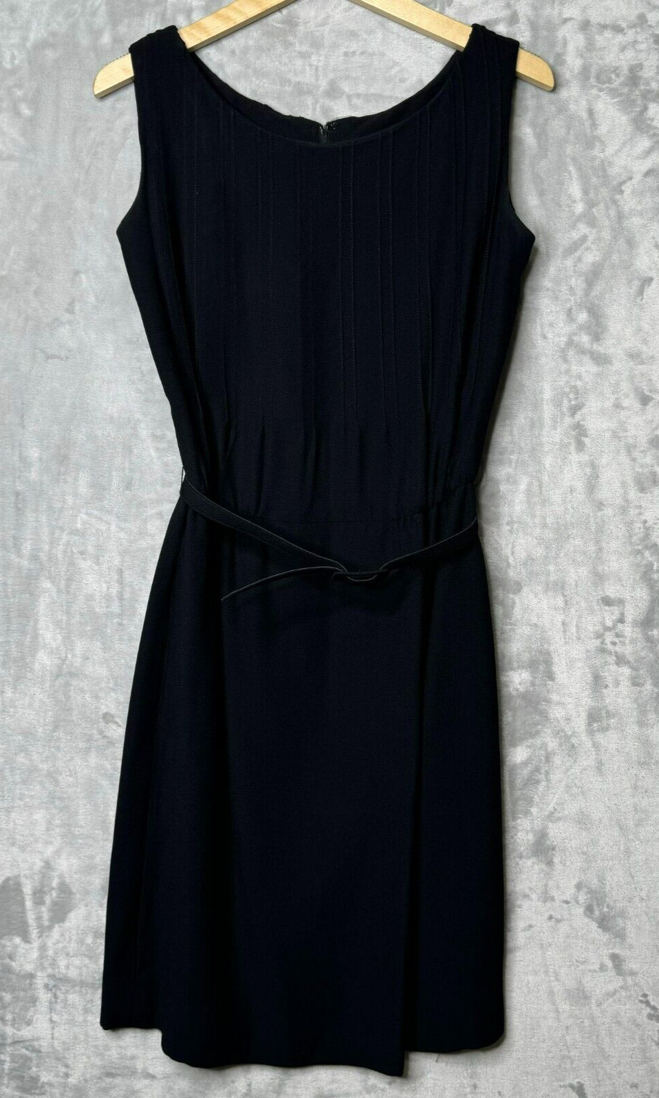 Vintage Claude Riviere Dress Small Extra Small Black Crepe Belted Sheath Pleated
