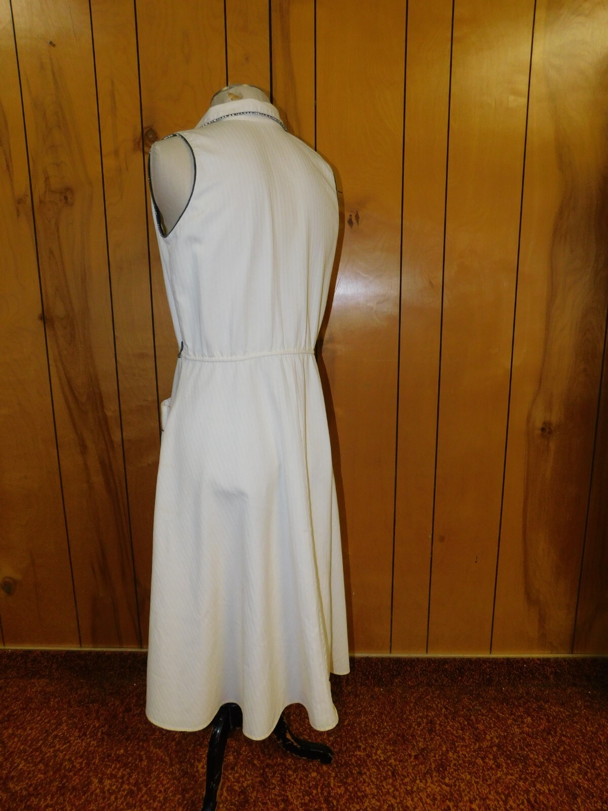 Vintage 50’s JAN SUE White Cream w/ Black Cotton Day Dress Waist 34″*