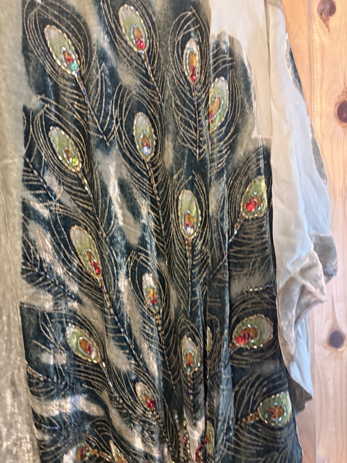 Kimono Duster Jacket Peacock Floral Velvet Beaded Burnout Coverup OS L/XL/1X/2X