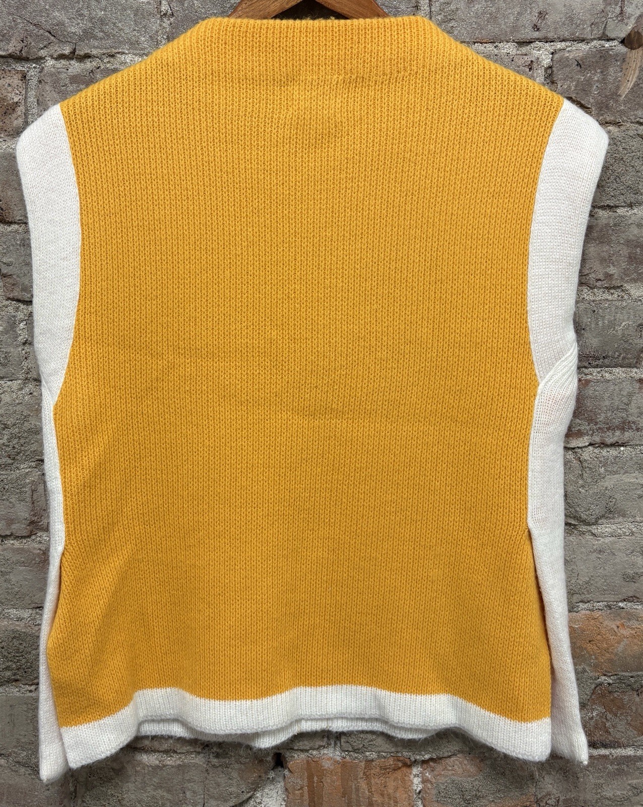 Vintage Bobbie Brooks Sweater Vest Yellow White Block Pattern Women’s Size S / M