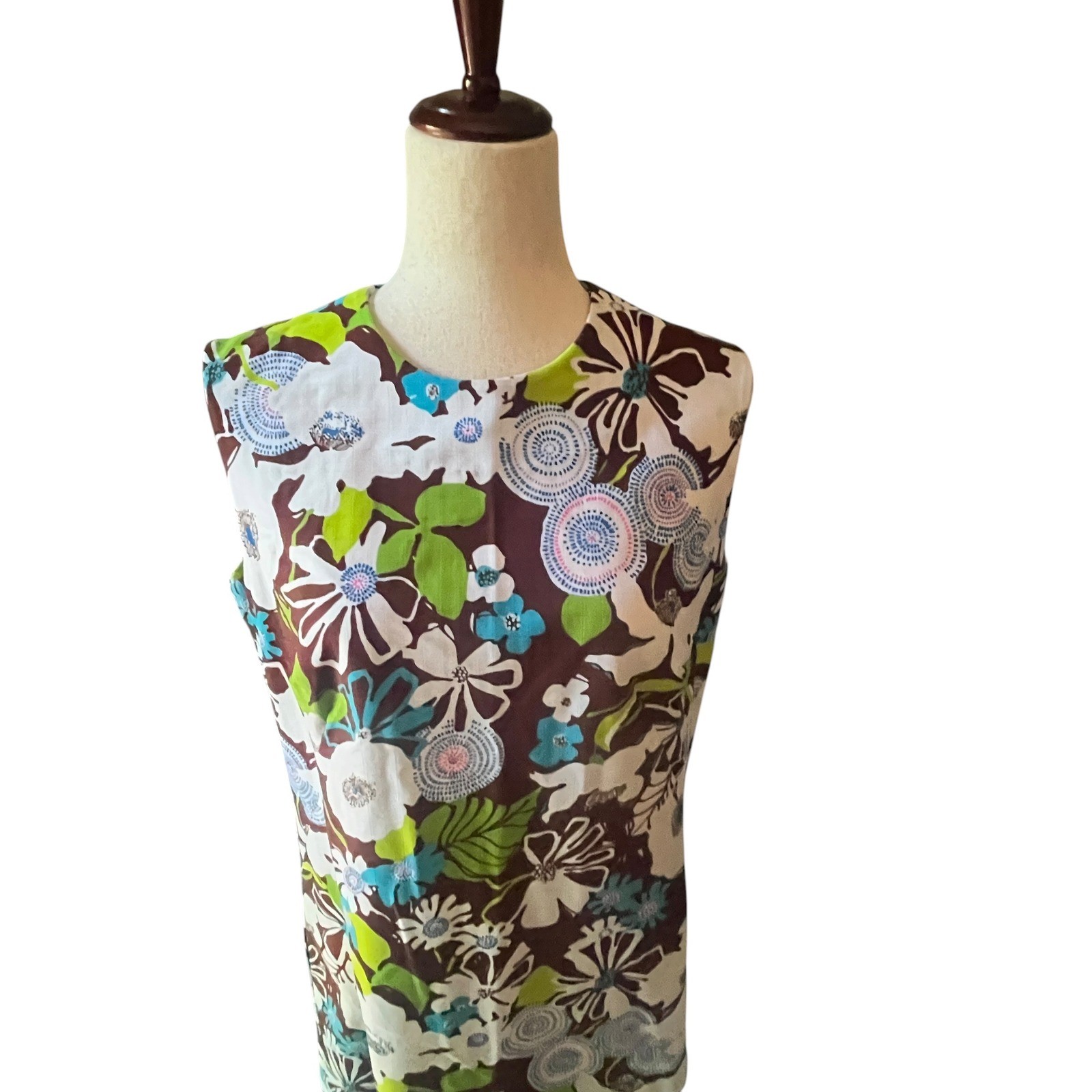 VTG Floral Shift Dress M 60s 70s Mod Retro MCM Psychedelic Handmade Go-Go