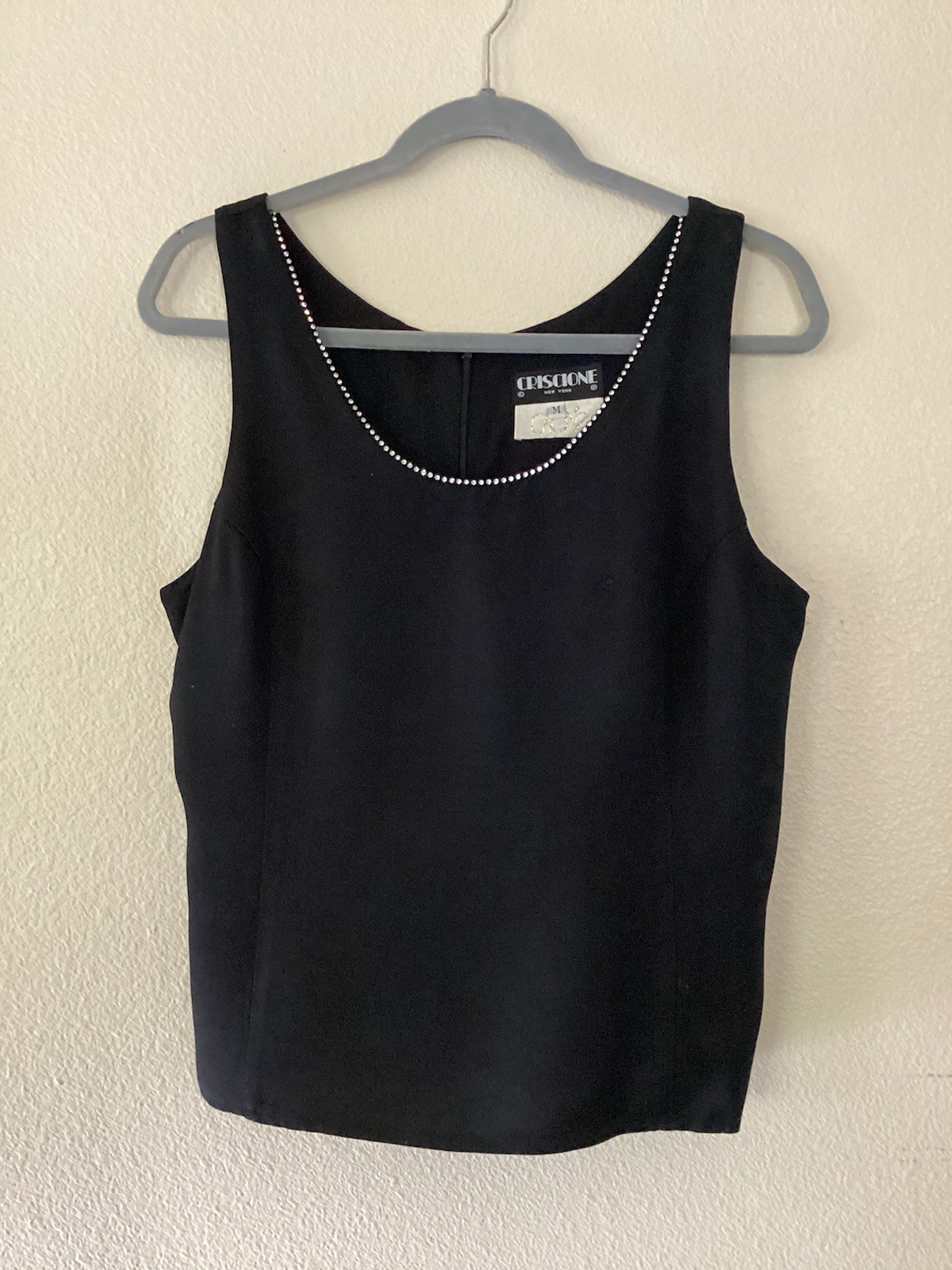Criscione Vintage Women’s Black Rhinestone Sleeveless Blouse